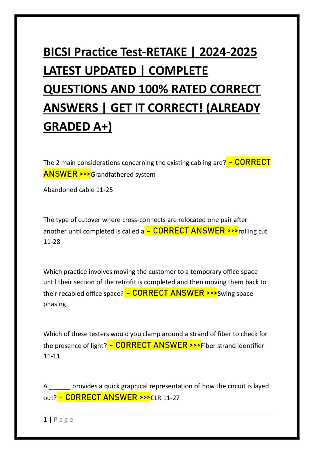 BICSI Practice Test-RETAKE | 2024-2025 LATEST UPDATED | COMPLETE ...
