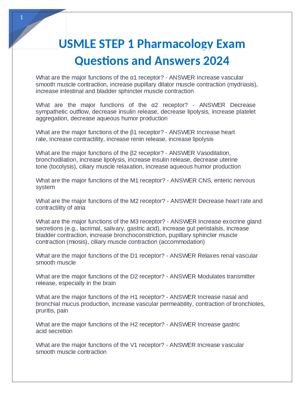 USMLE Step 1 Pharmacology Exam Questions and Answers 2024 | Exams ...