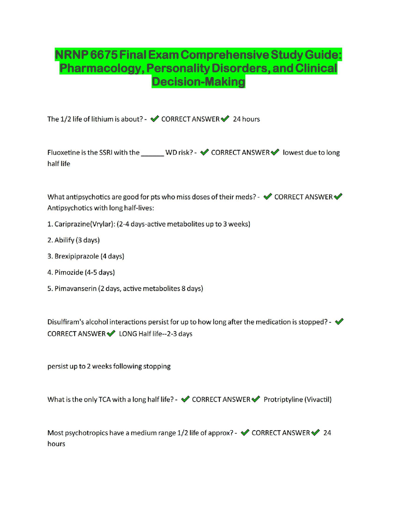 NRNP 6675 Final Exam Comprehensive Study Guide Pharmacology ...