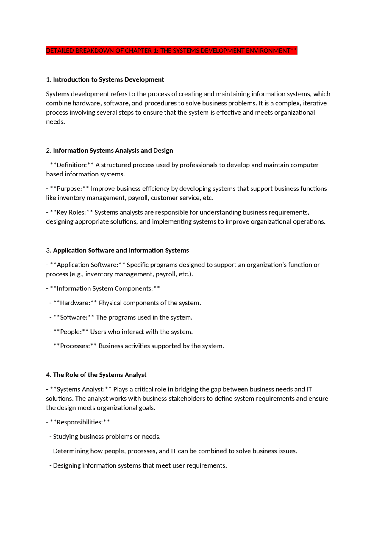 I.S DEVELOPMENT-SUMMARY | Summaries Information Systems | Docsity