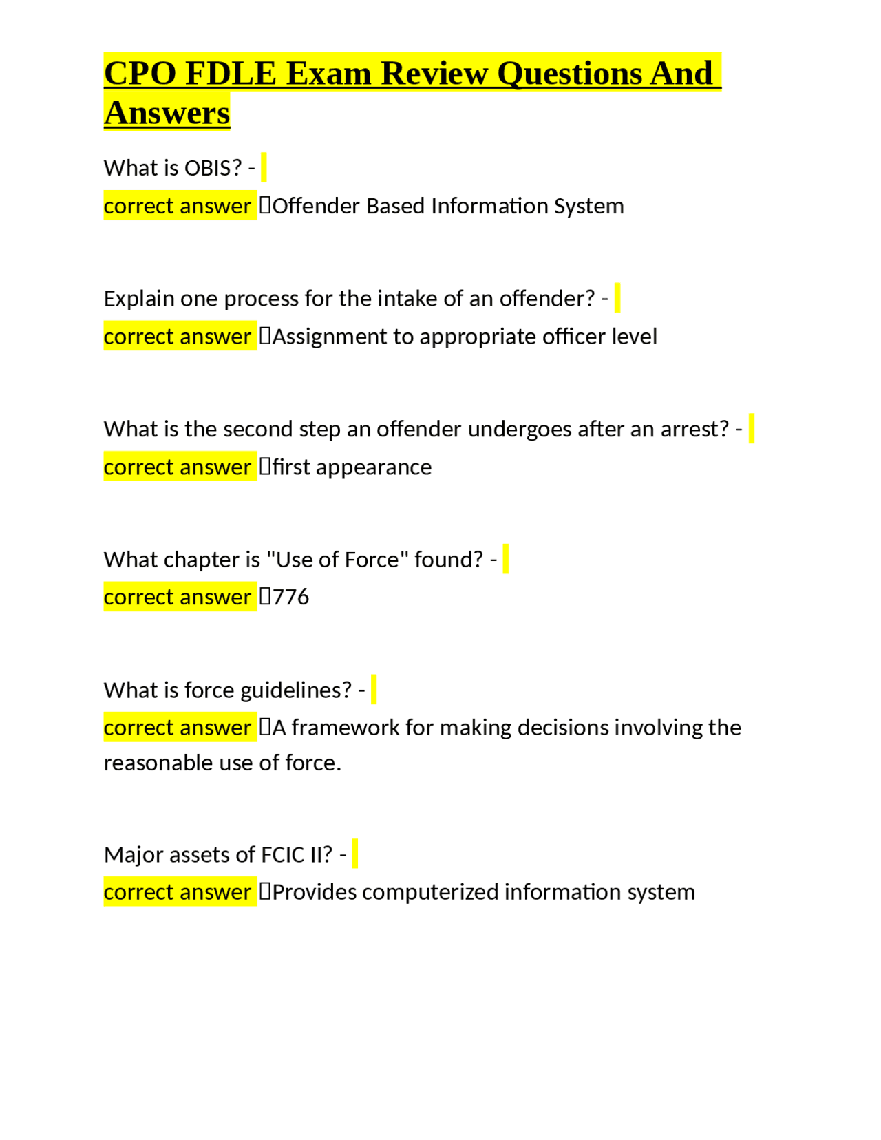 Fdle State Test CPO FDLE Exam Review Questions And Answers | Exams Community ...