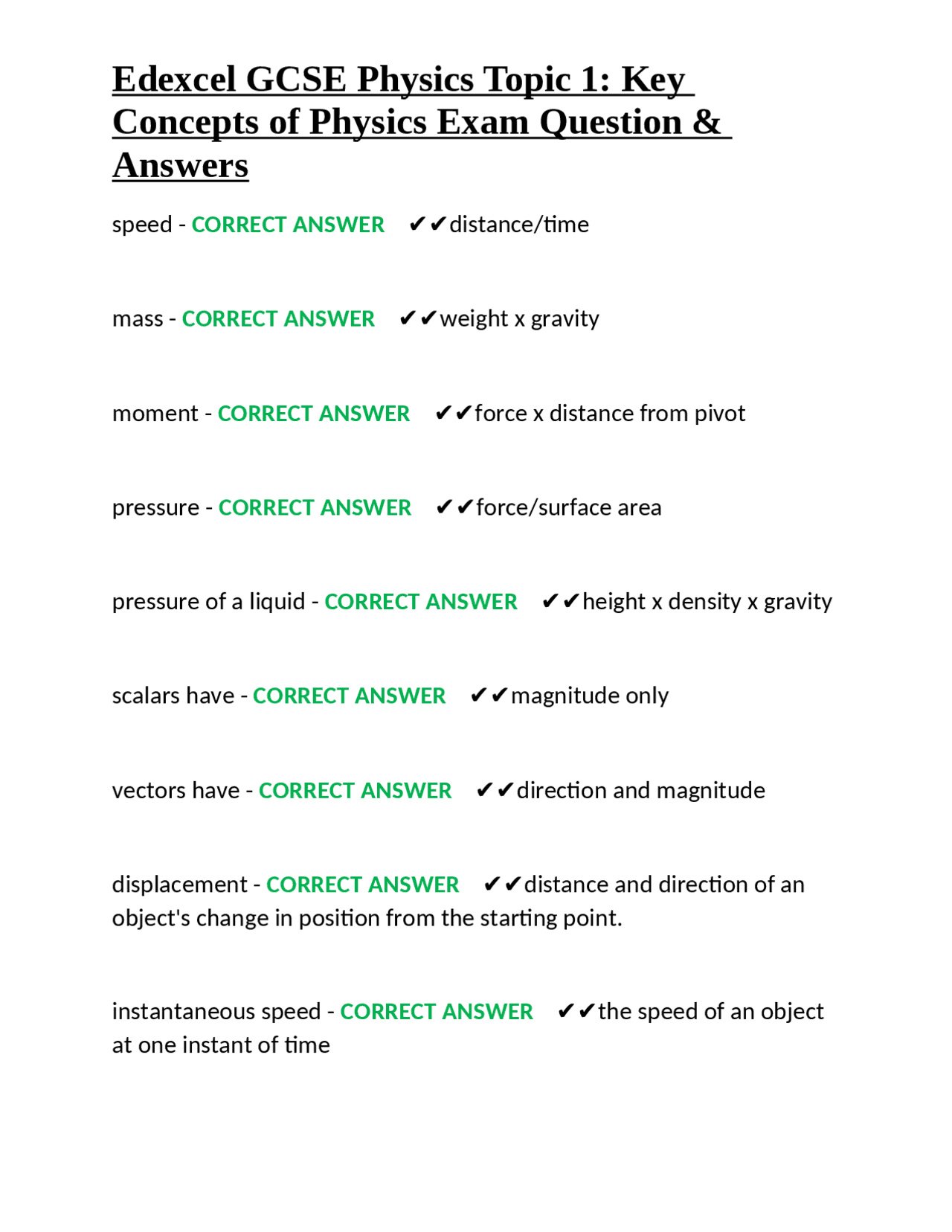 Edexcel Gcse Physics Topic 1 Key Concepts Of Physics Exam Question