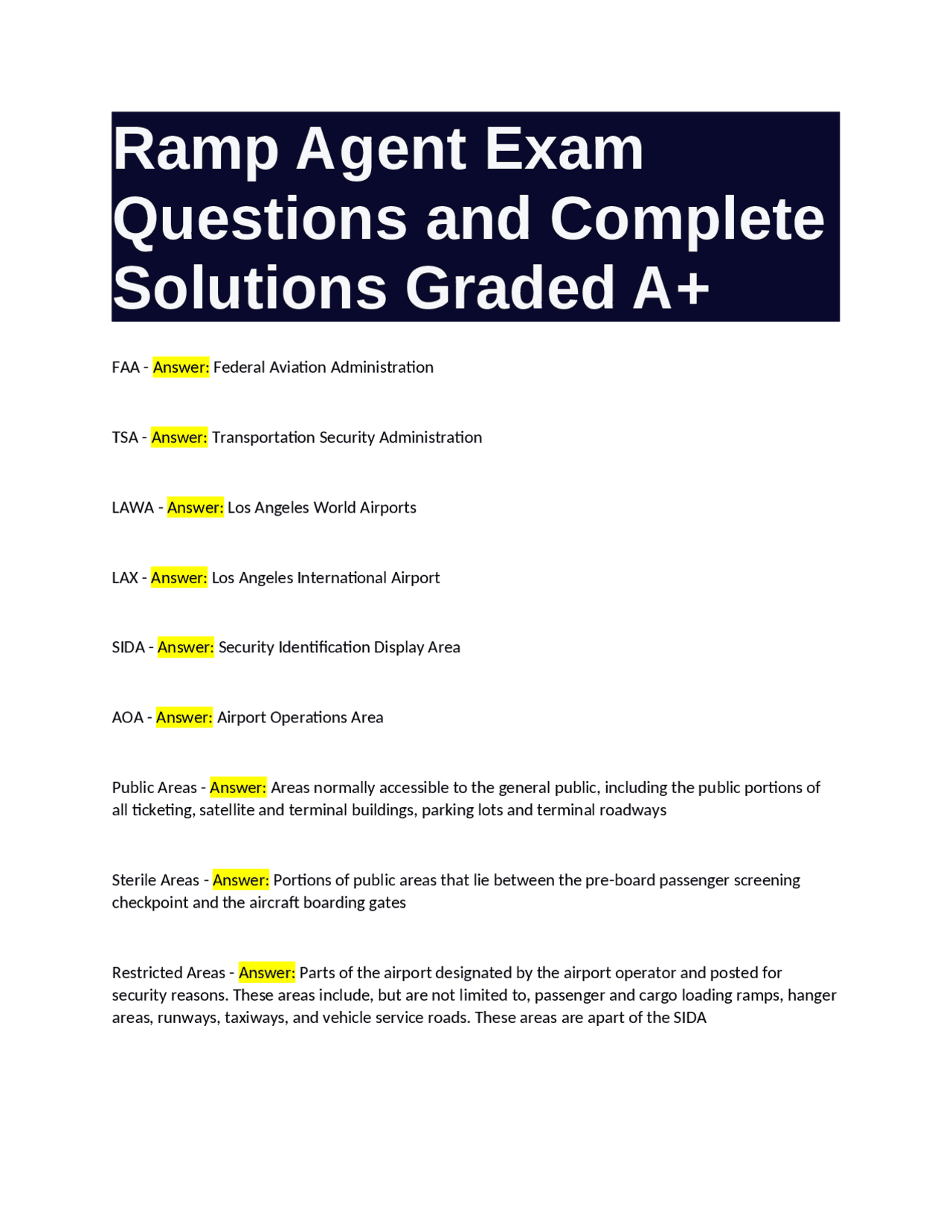 Ramp Agent Exam: Questions and Answers for Airport Operations | Exams ...