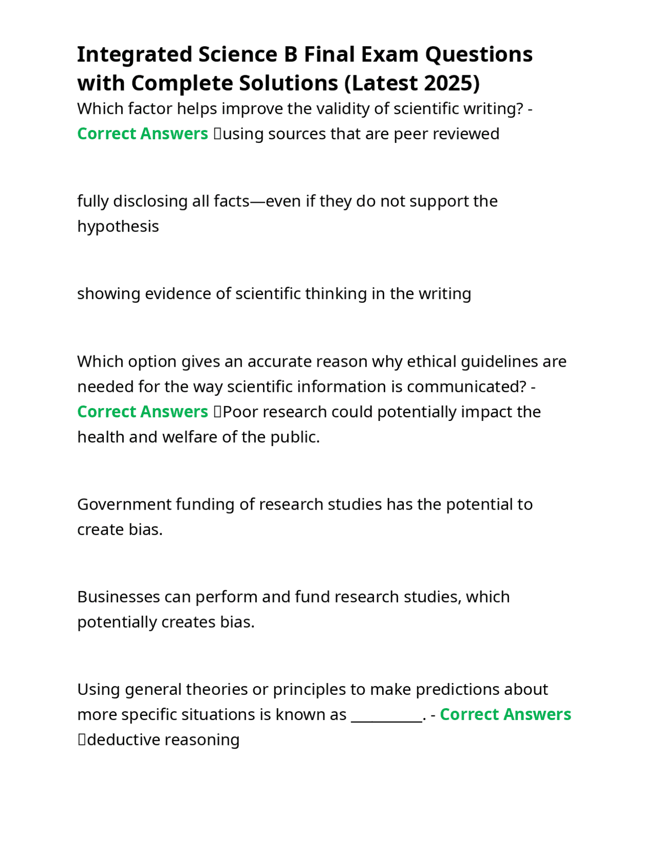 Integrated Science B Final Exam Questions with Complete Solutions ...