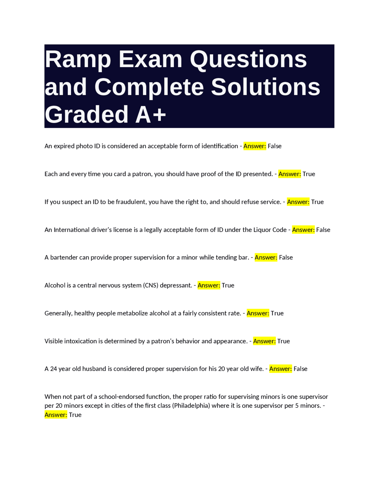 Ramp Exam Questions with Complete Solutions Graded A+ | Exams ...