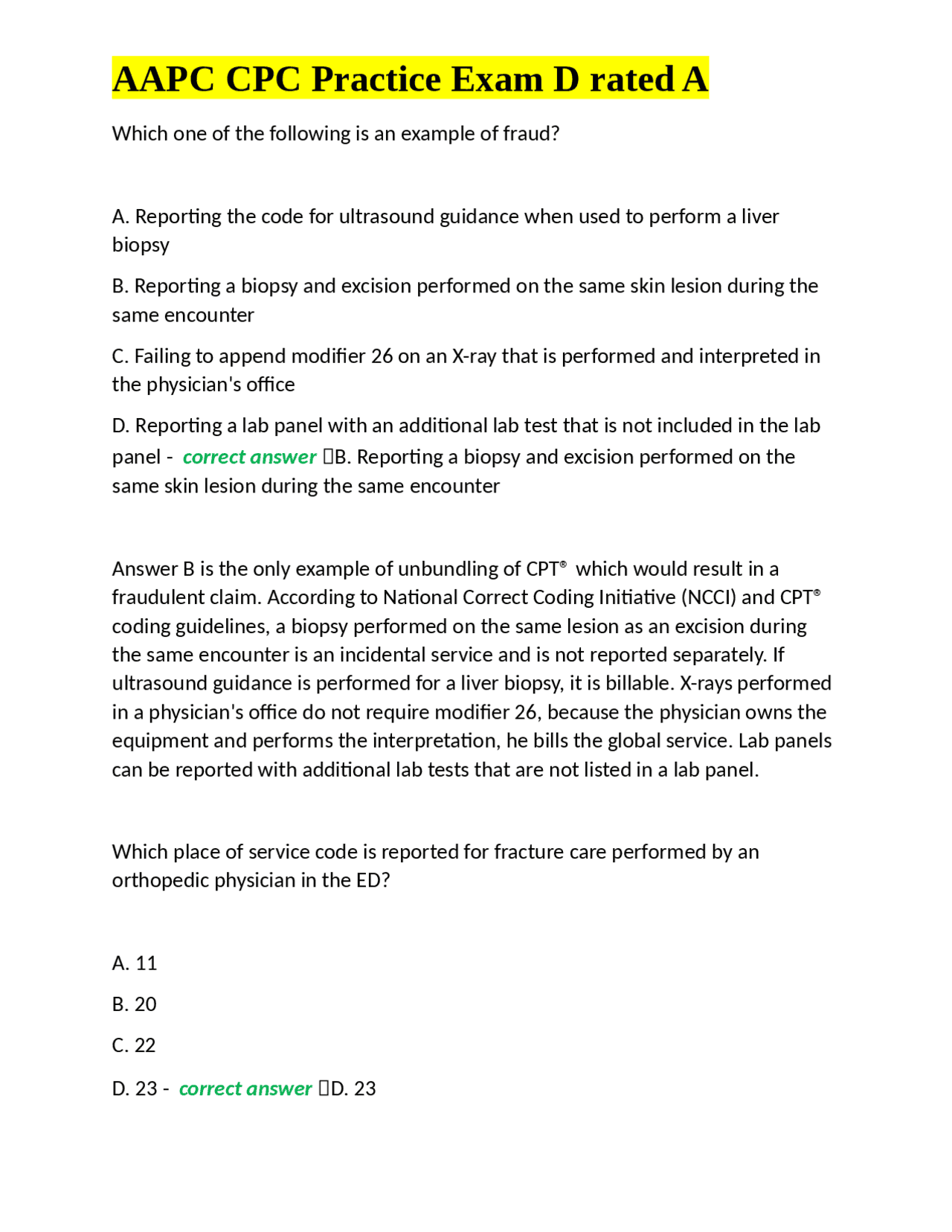 AAPC CPC Practice Exam D: Medical Coding and Billing Practice Questions ...