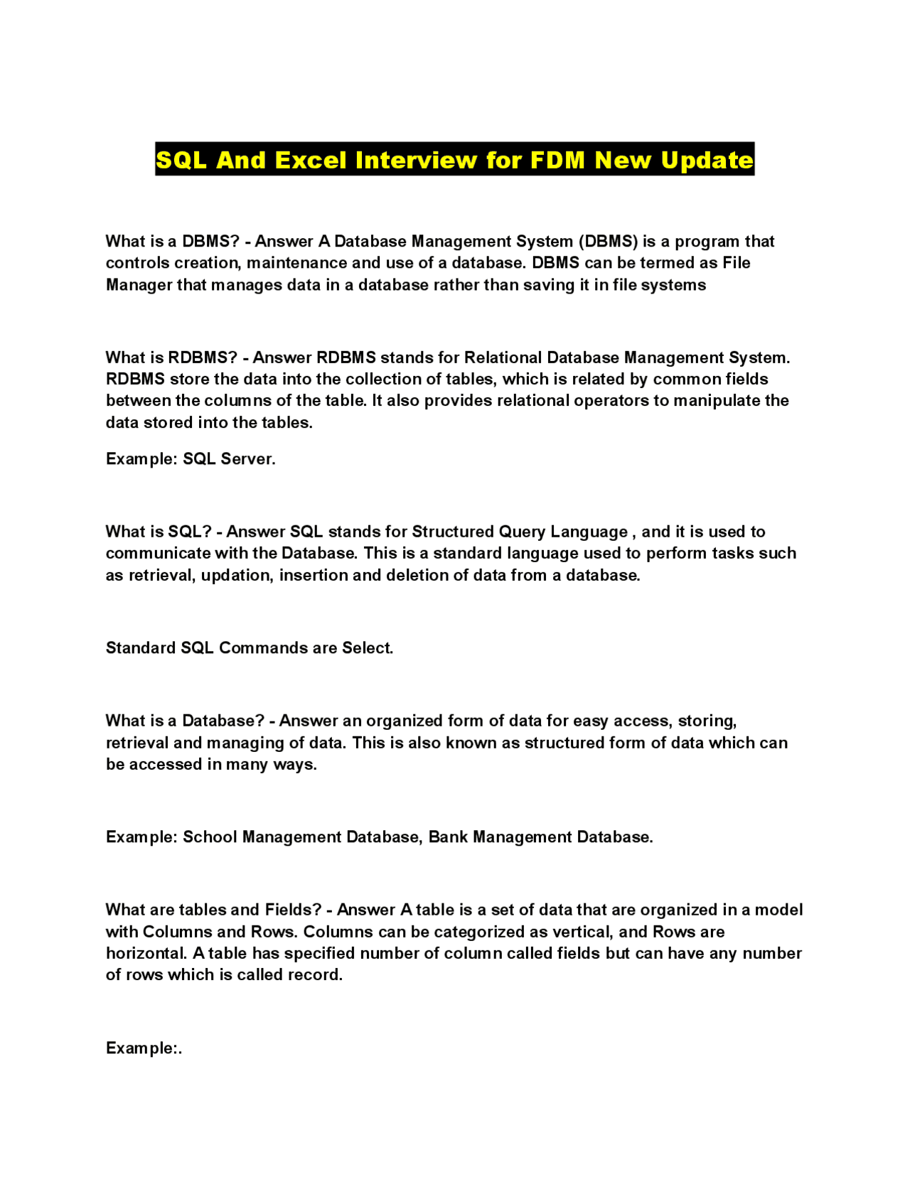 SQL and Excel Interview Preparation: A Comprehensive Guide to Database ...