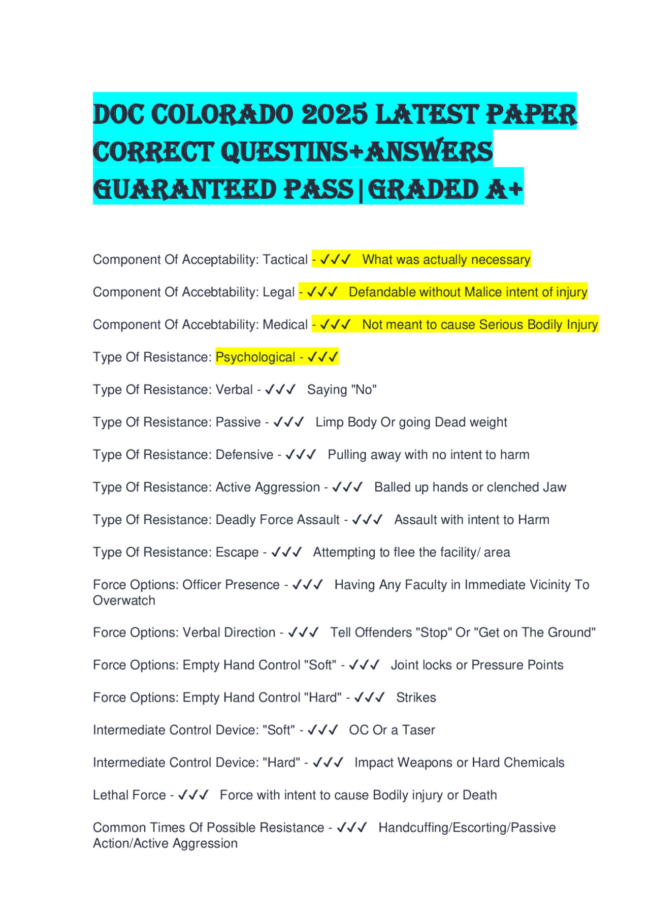 DOC Colorado 2025 LATEST PAPER CORRECT QUESTINS+ANSWERS GUARANTEED PASS ...