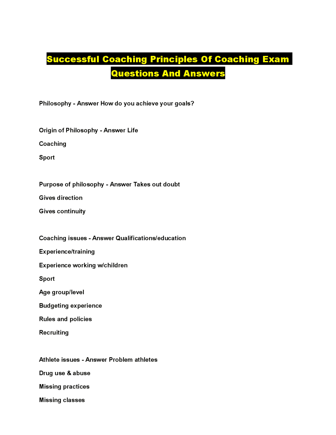 Successful Coaching Principles: Exam Questions and Answers on Coaching ...