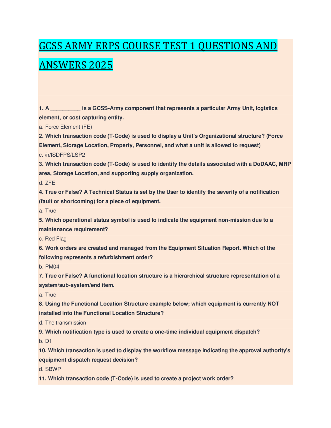 GCSS Army ERPS Course Test 1 Questions and Answers 2025 Exams