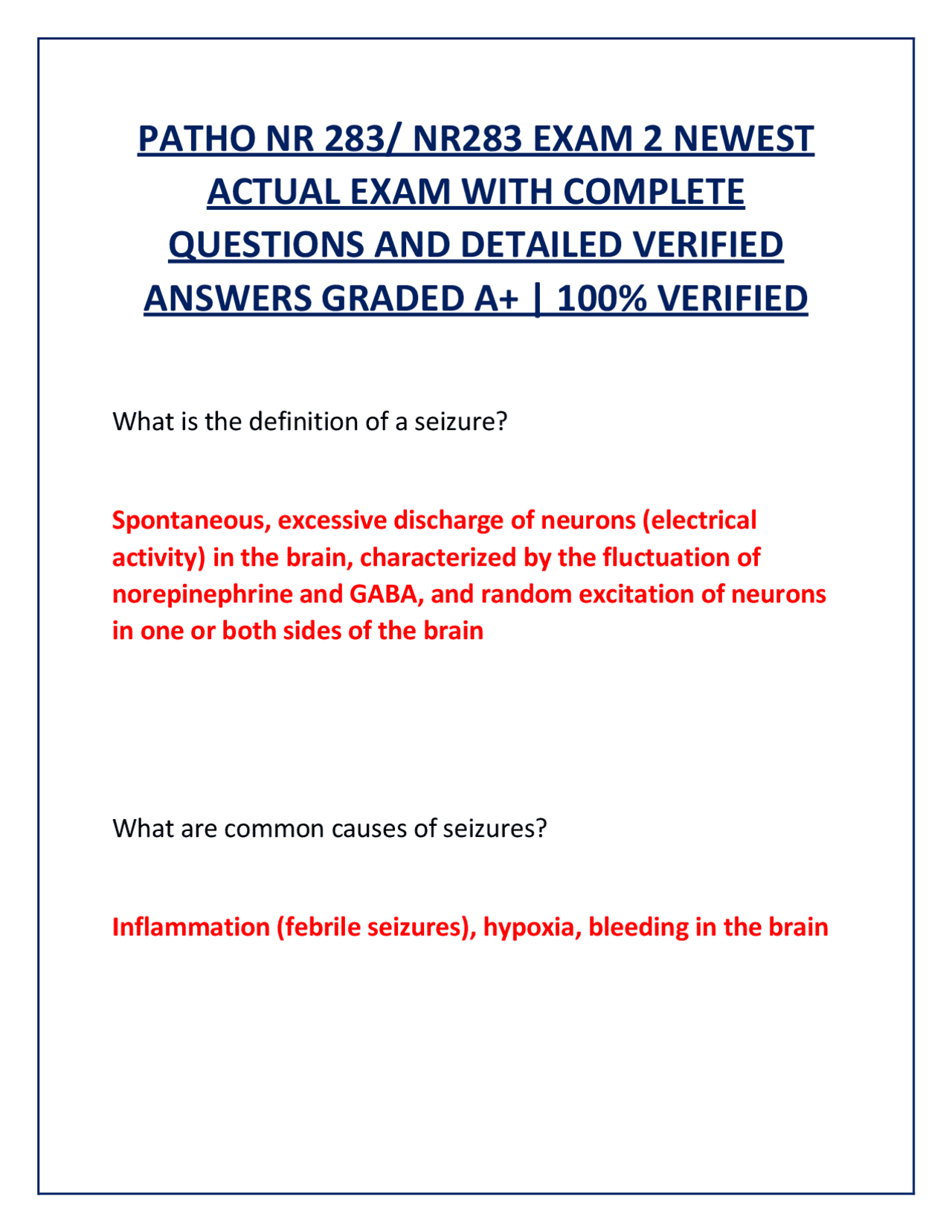 PATHO NR 283/ NR283 EXAM 2 NEWEST ACTUAL EXAM WITH COMPLETE QUESTIONS ...