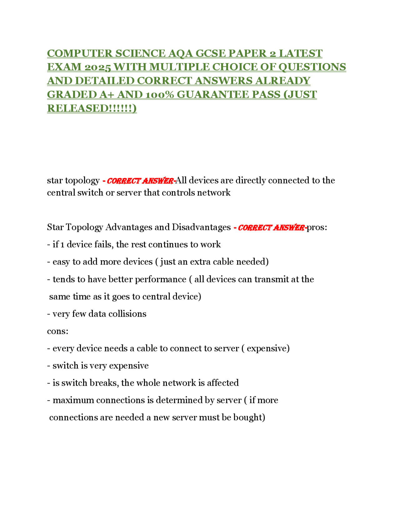 COMPUTER SCIENCE AQA GCSE PAPER 2 LATEST EXAM 2025 WITH QUESTIONS AND ...