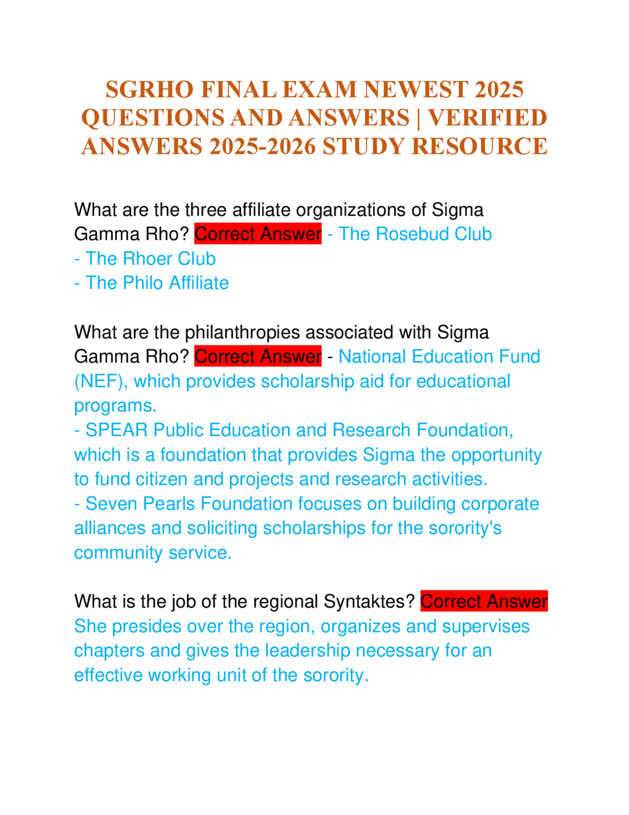 SGRHO FINAL EXAM NEWEST 2025 QUESTIONS AND ANSWERS | VERIFIED ANSWERS ...