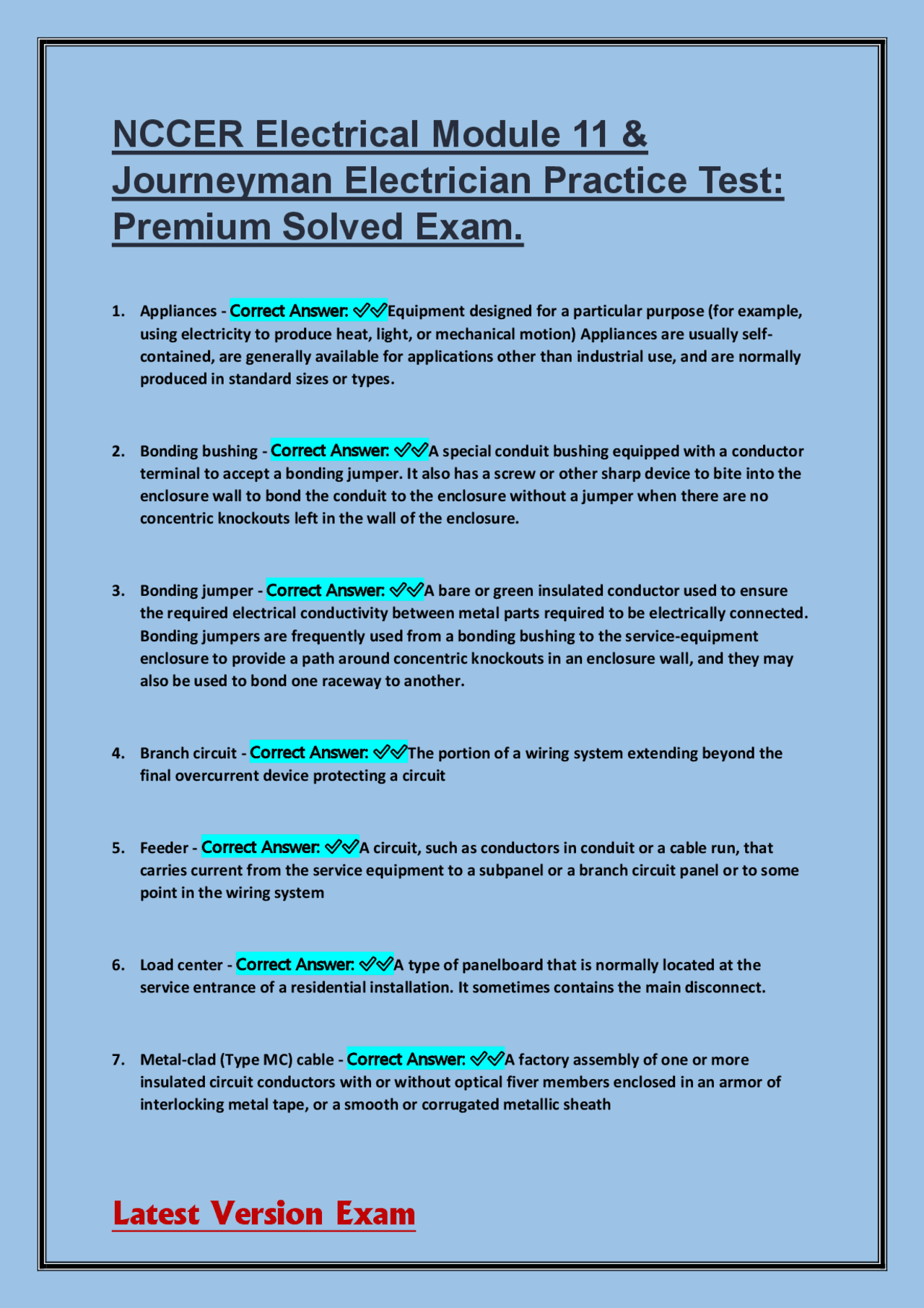 Electrical Sample Module NCCER Electrical Module 11 & Journeyman Electrician Practice Test ...