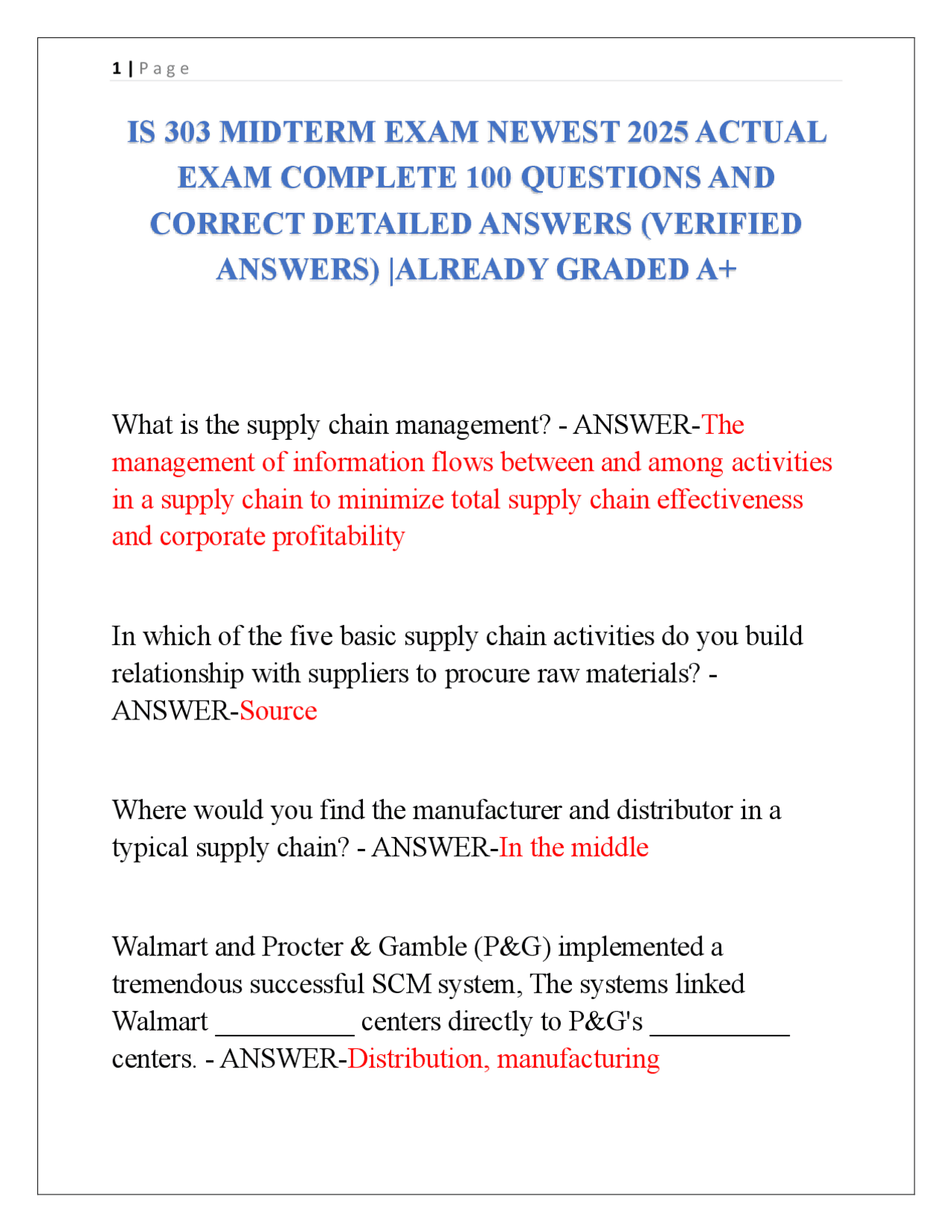 IS 303 MIDTERM EXAM NEWEST 2025 ACTUAL EXAM COMPLETE 100 QUESTIONS AND ...