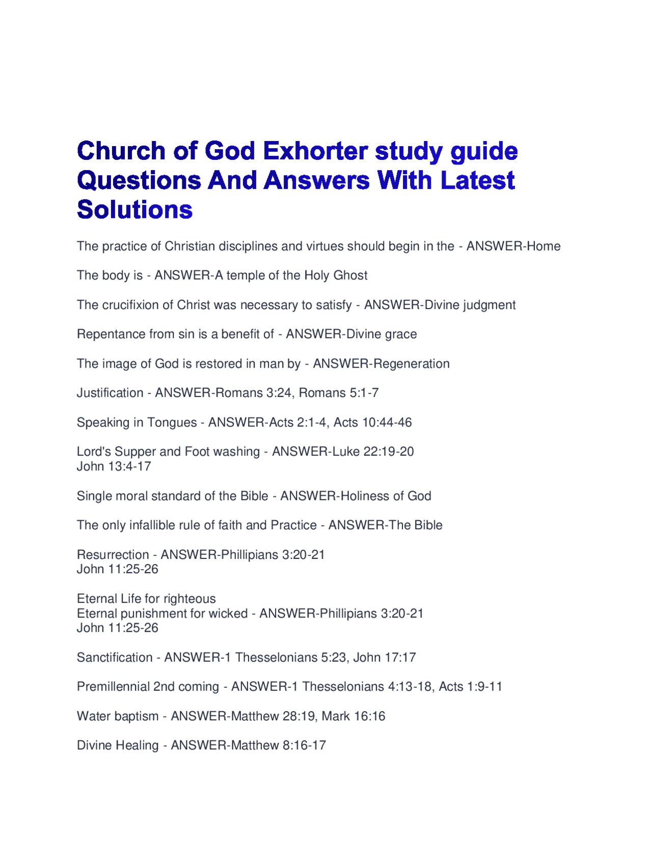 Church of God Exhorter Study Guide: Questions and Answers | Exams ...
