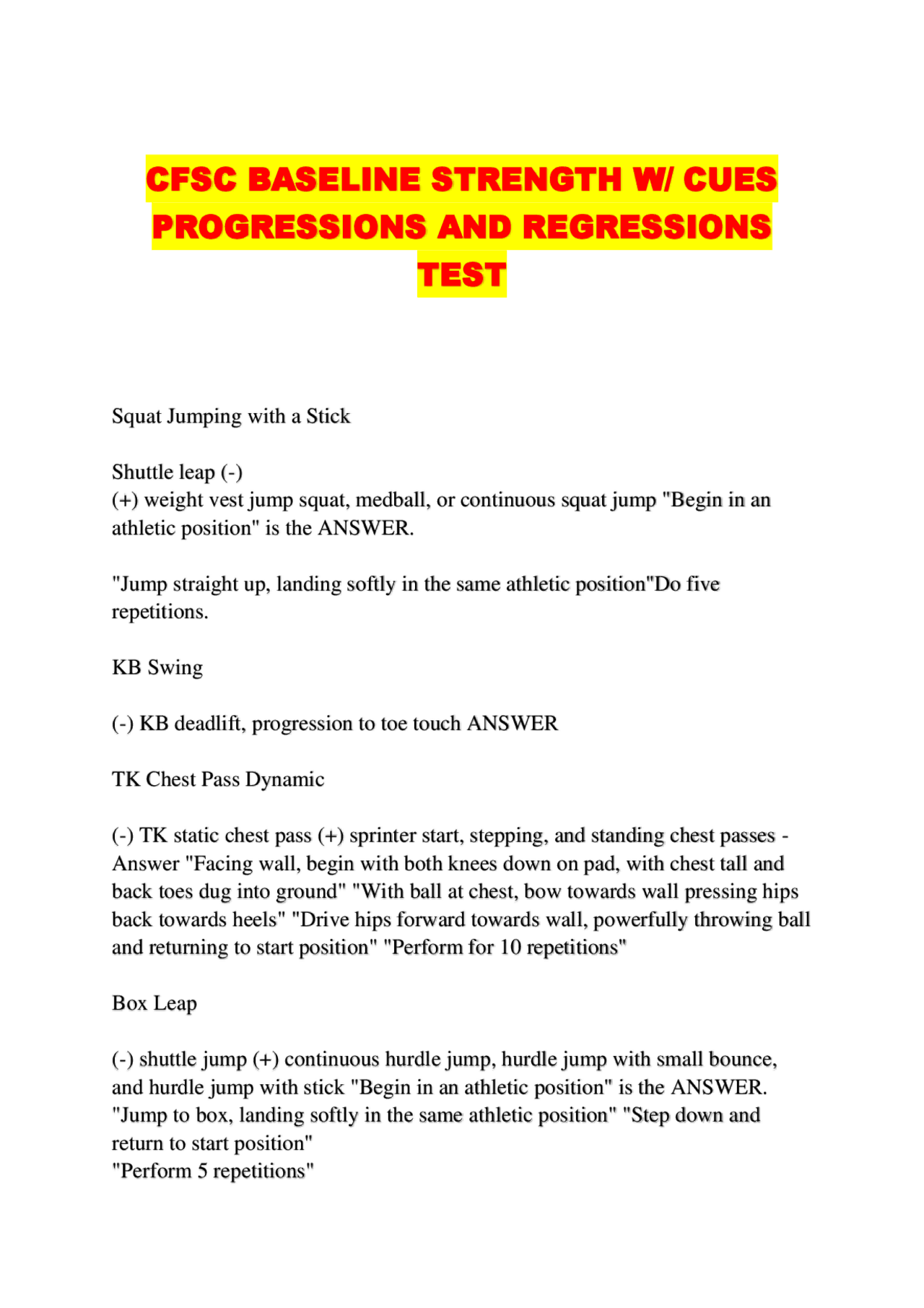 CFSC BASELINE STRENGTH W- CUES PROGRESSIONS AND REGRESSIONS TEST ...