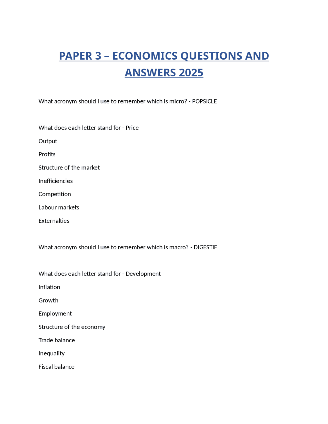 Random Economics Class Question Economics Questions and Answers: Micro and Macroeconomics | Exams ...