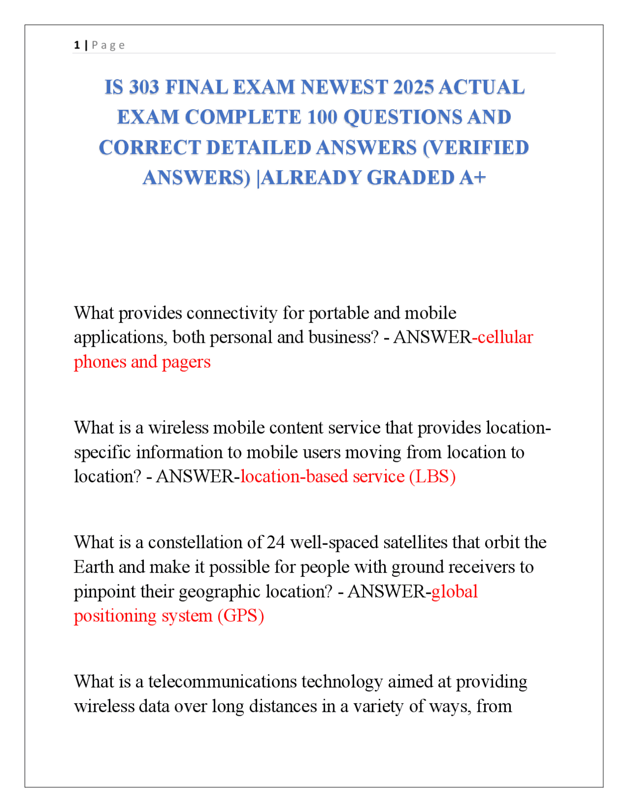 IS 303 FINAL EXAM NEWEST 2025 ACTUAL EXAM COMPLETE 100 QUESTIONS AND ...