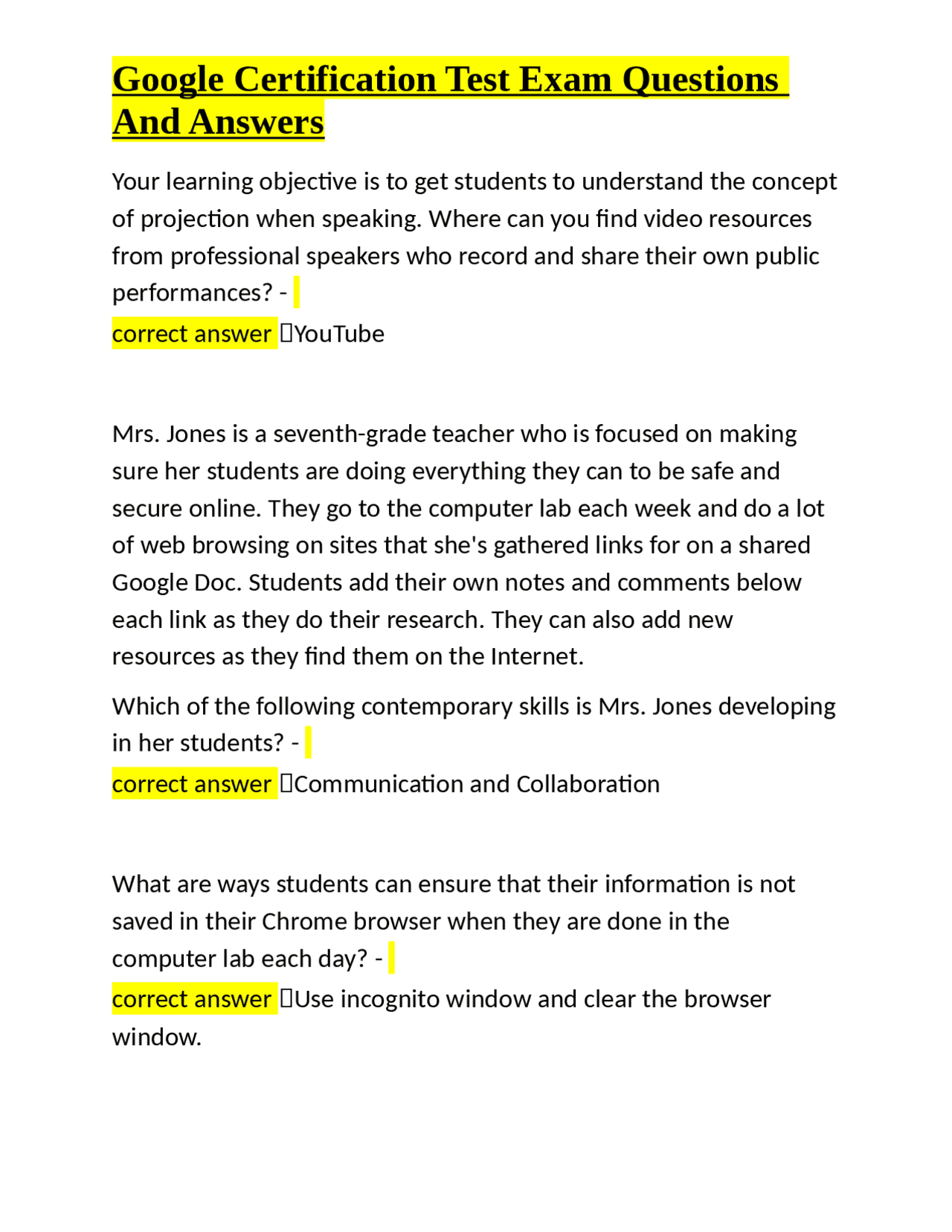Google Walkthrough Test Google Certification Test Exam Questions And Answers | Exams Computer ...