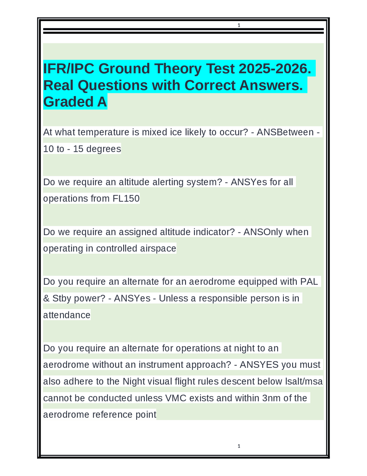 IFR/IPC Ground Theory Test: Real Questions and Answers | Exams Aviation ...