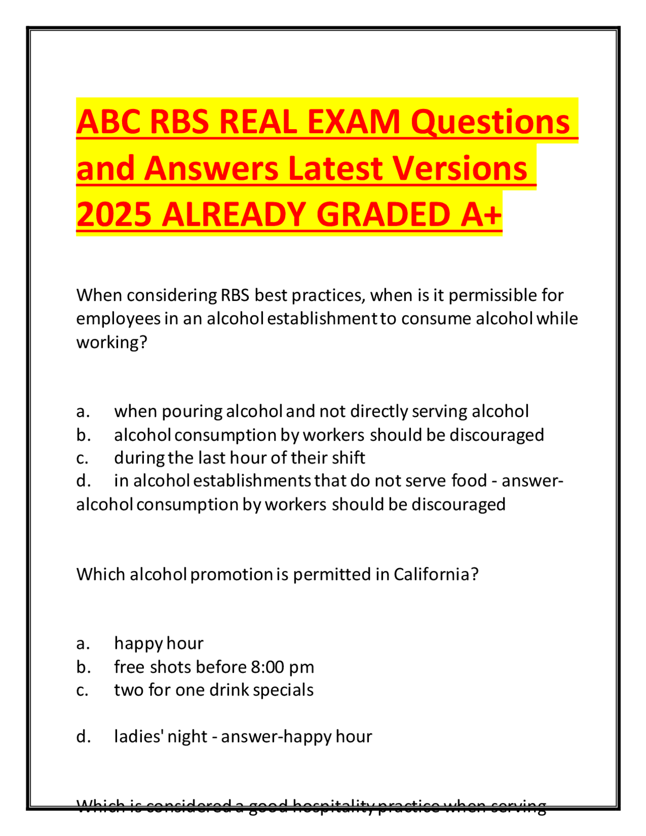 ABC RBS REAL EXAM Questions and Answers Latest Versions 2025 ALREADY ...