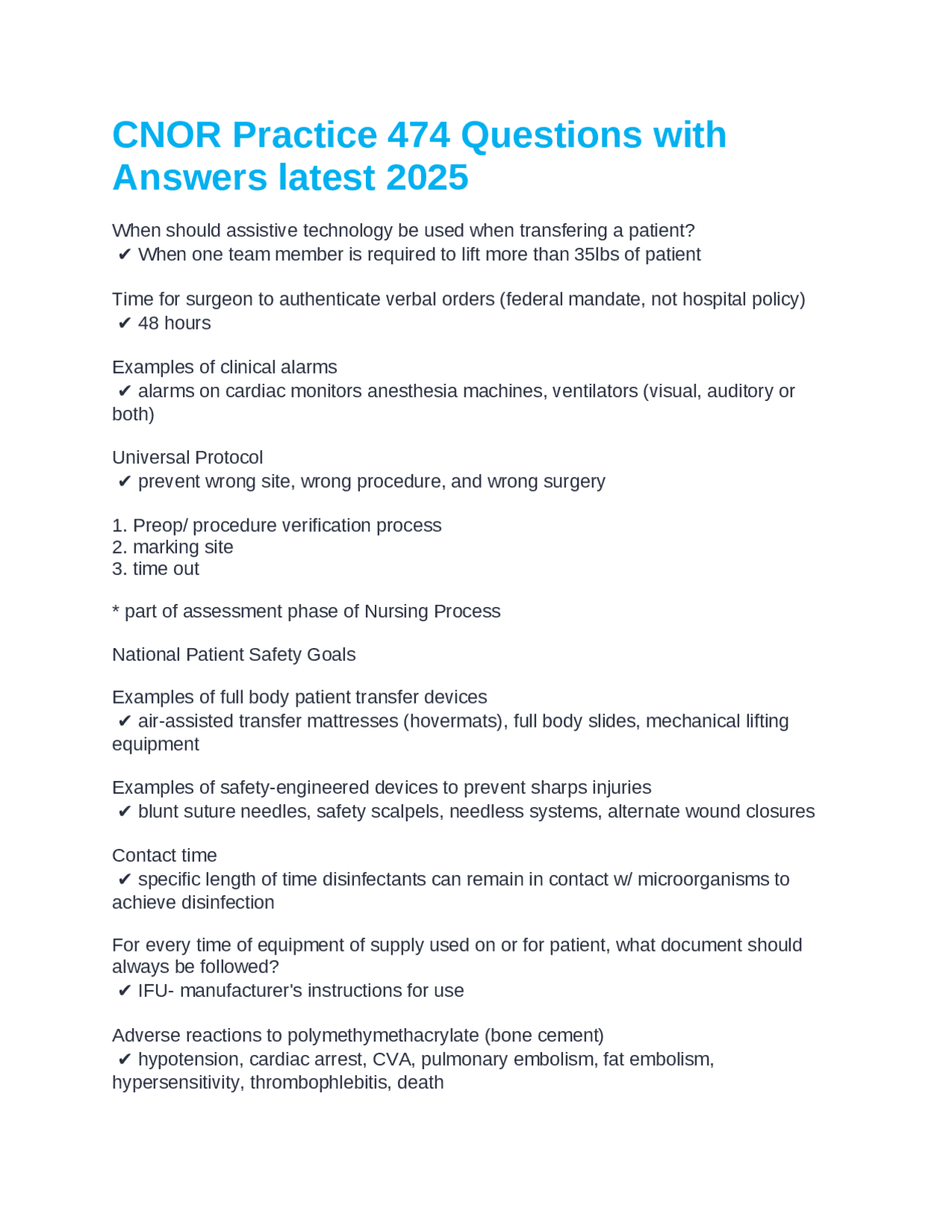 CNOR Practice Questions and Answers: A Comprehensive Guide for ...