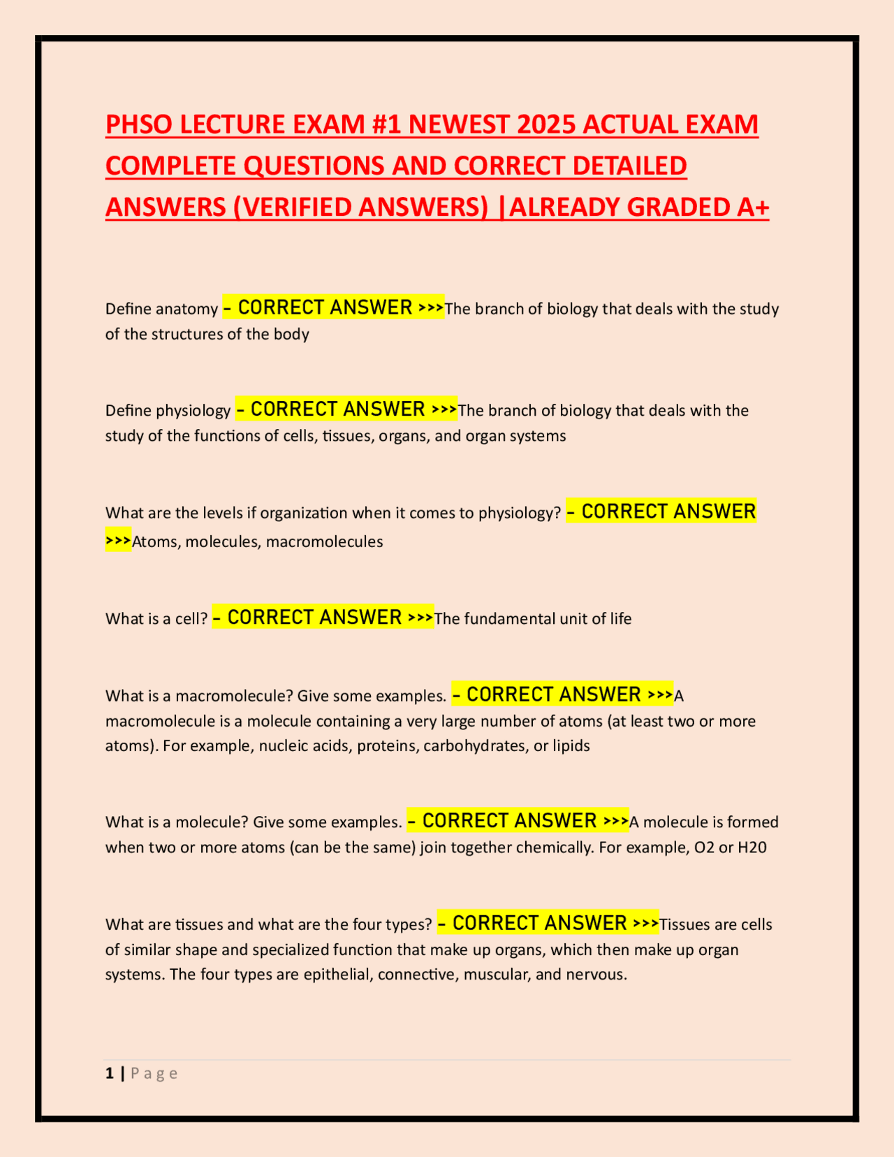 Phso Example Letters PHSO LECTURE EXAM #1 NEWEST 2025 ACTUAL EXAM COMPLETE QUESTIONS AND ...
