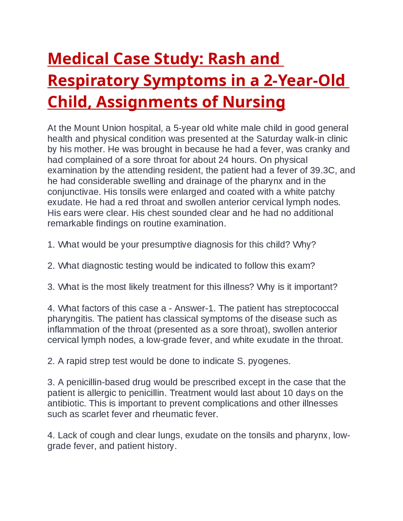 Medical Case Study: Rash and Respiratory Symptoms in a 2-Year-Old Child ...