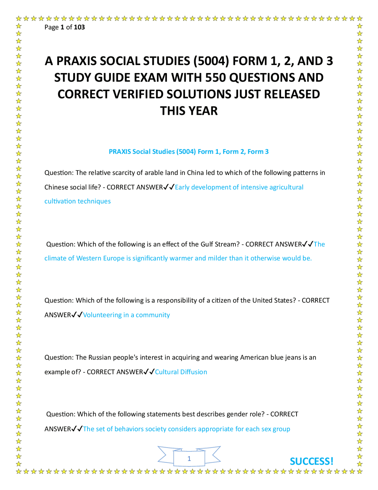 A Praxis Social Studies 5004 Form 1 2 And 3 Study Guide Exam With