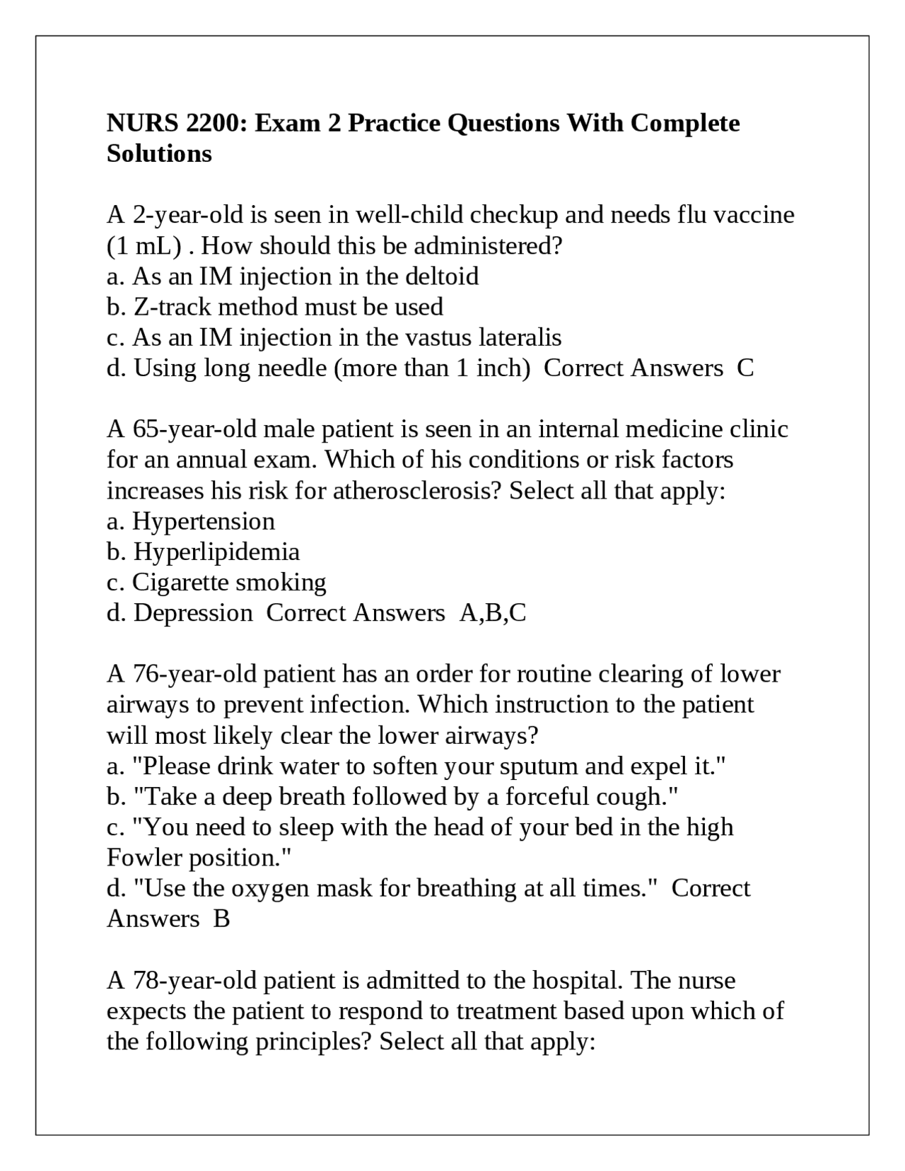NURS 2200: Exam 2 Practice Questions With Complete Solutions | Exams ...