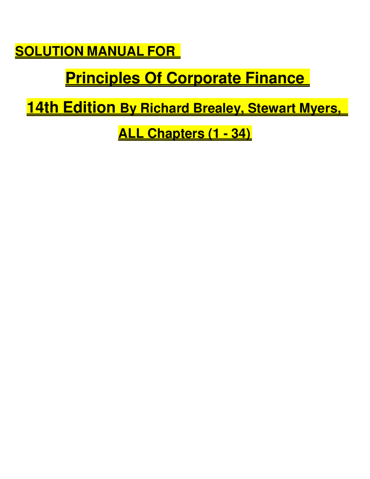 Solution Manual for Principles of Corporate Finance, 14th