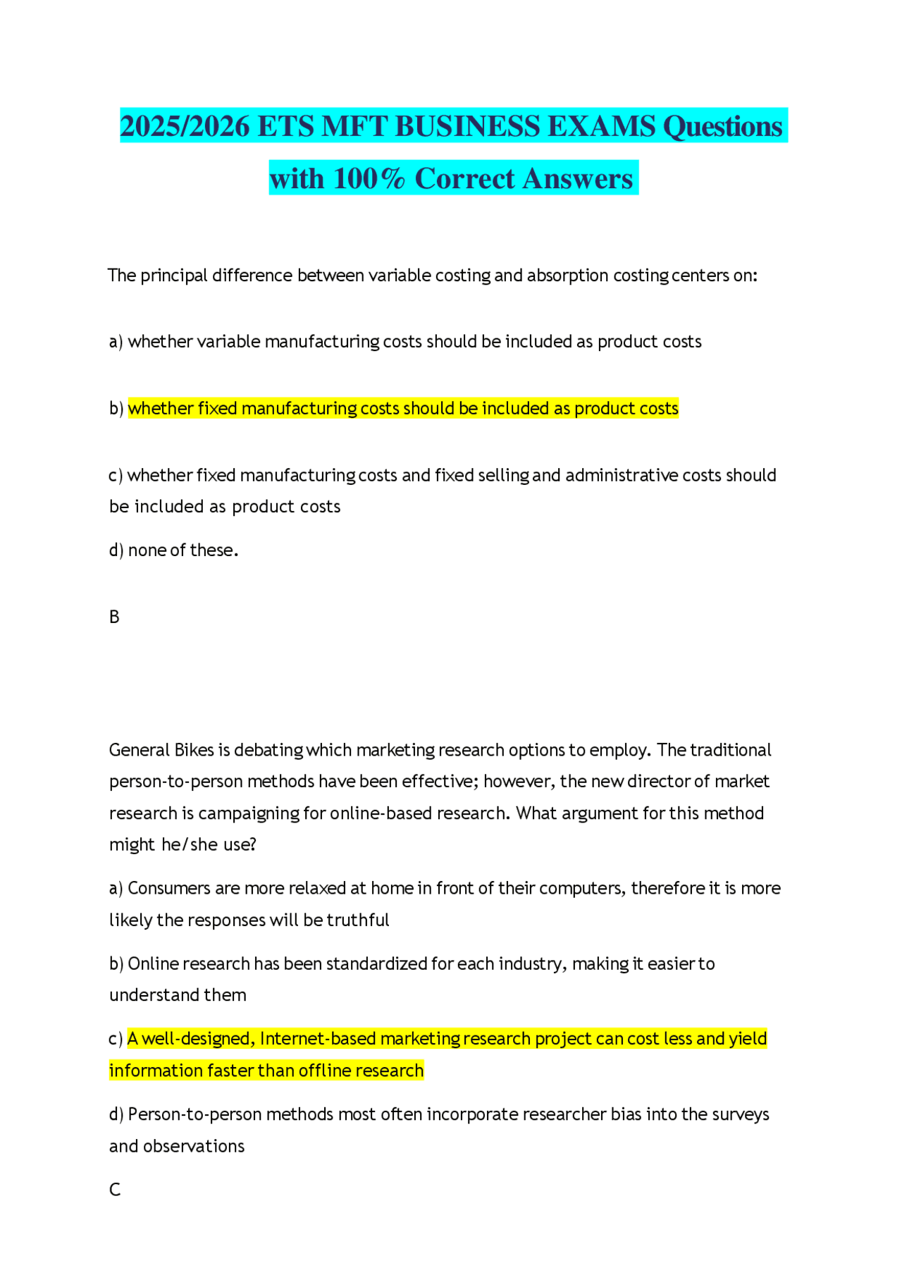 2025/2026 ETS MFT BUSINESS EXAMS Questions with 100% Correct Answers ...
