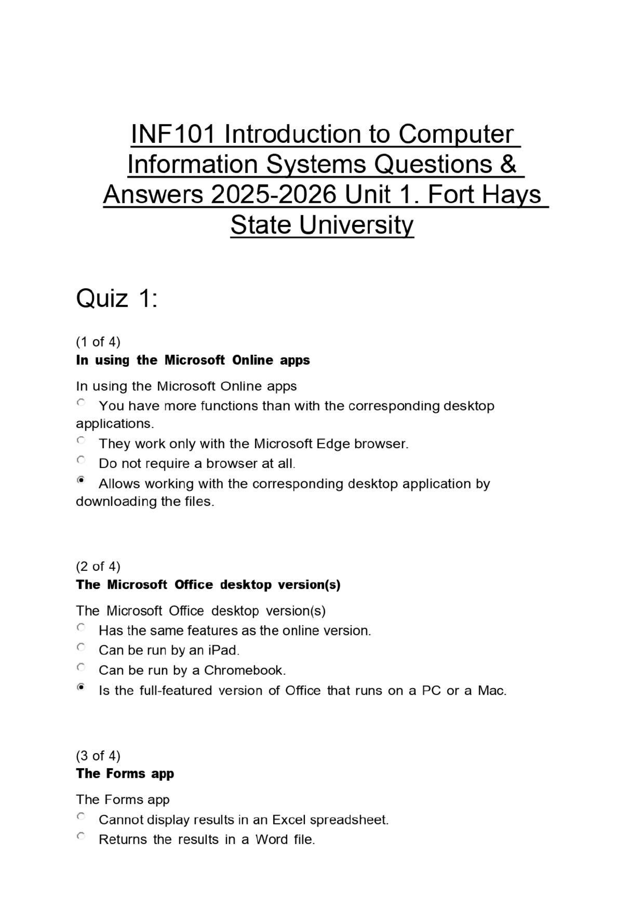 INF101 Introduction to Computer Information Systems Questions & Answers ...