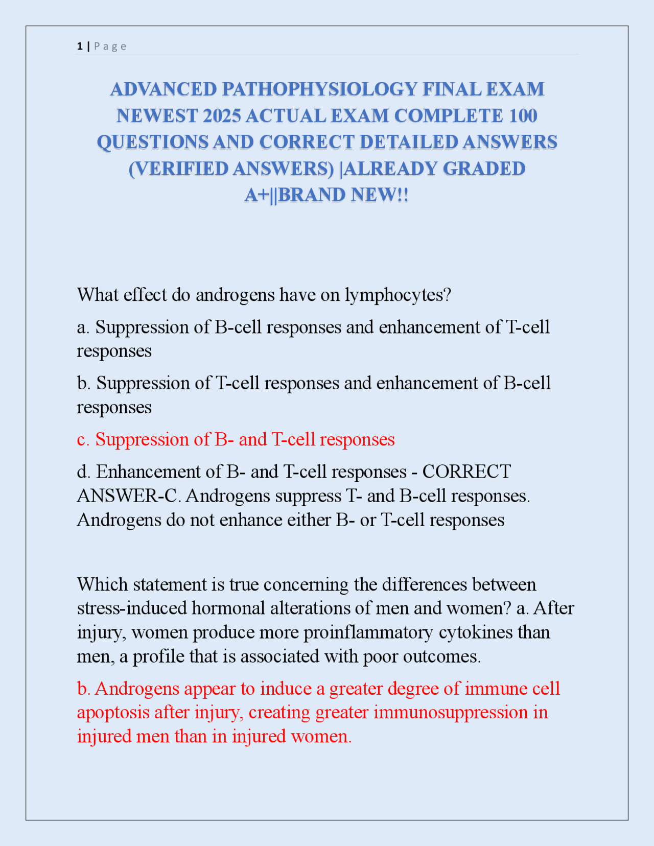 ADVANCED PATHOPHYSIOLOGY FINAL EXAM NEWEST 2025 ACTUAL EXAM COMPLETE ...