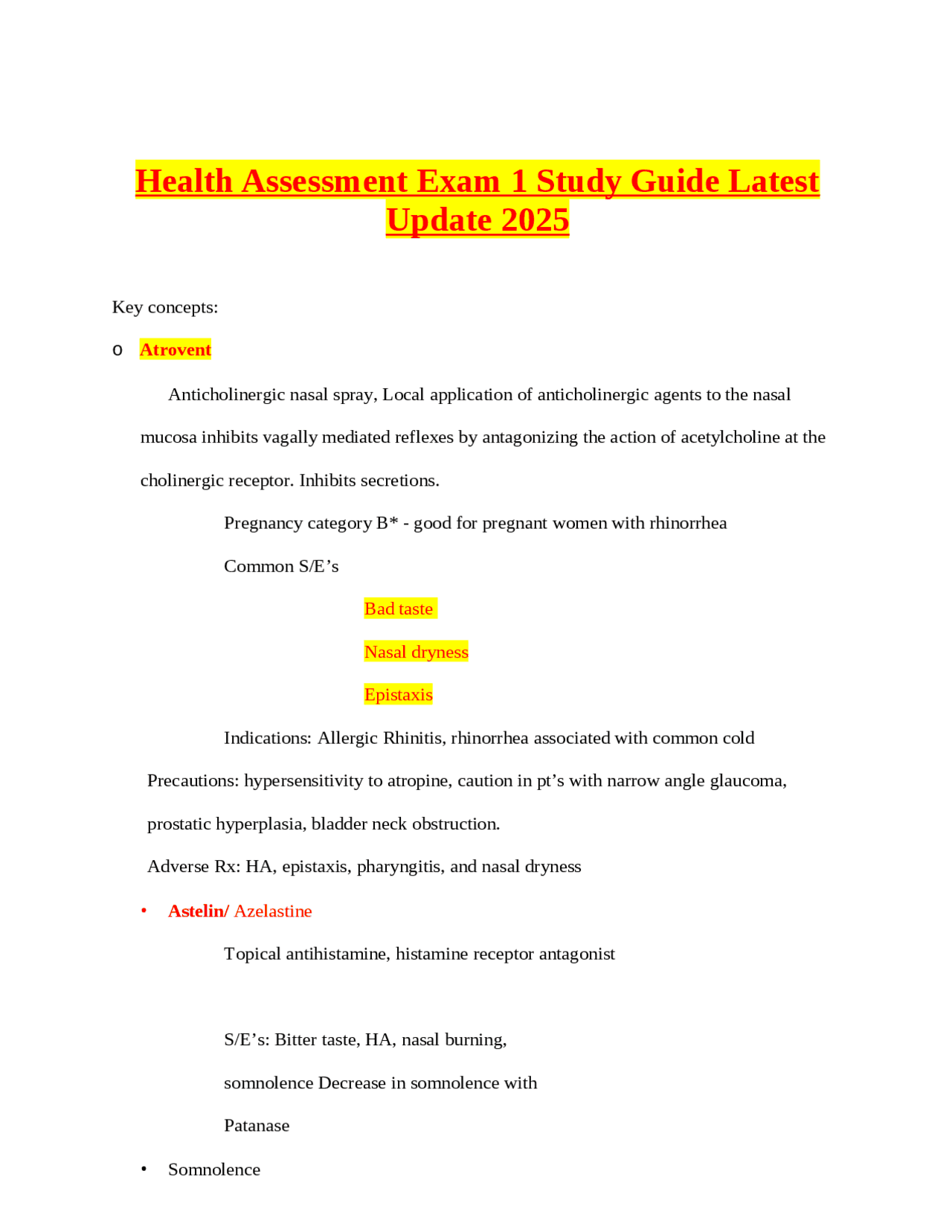 Health Assessment Exam 1 Study Guide Latest Update 2025 | Exams Health ...