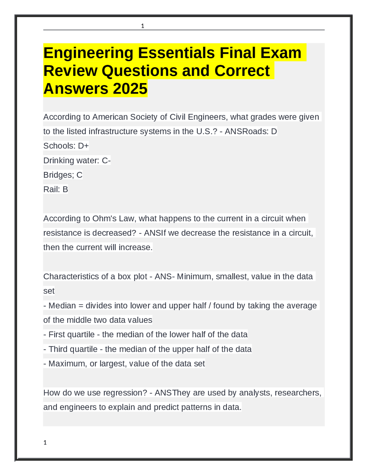 Engineering Essentials Final Exam Review Questions and Answers 2025 ...