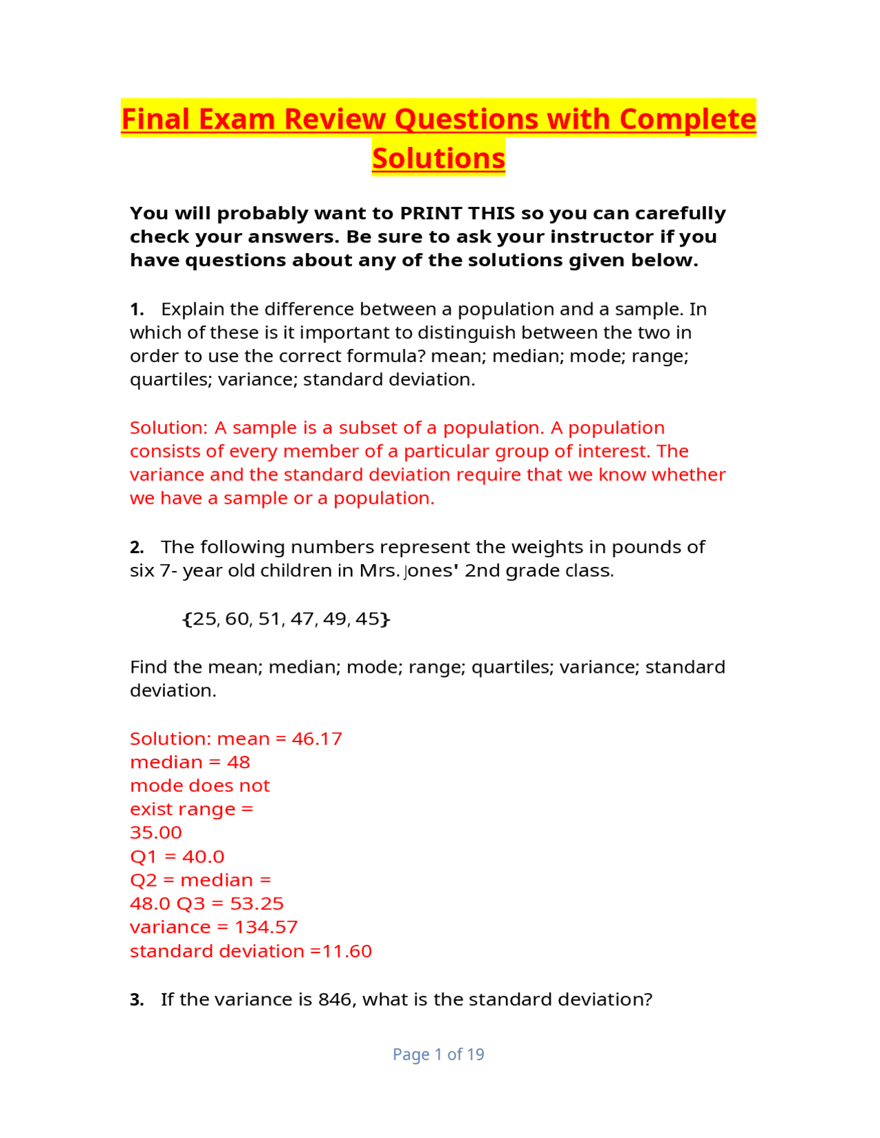 Final Exam Review Questions with Complete Solutions | Exams Nursing ...