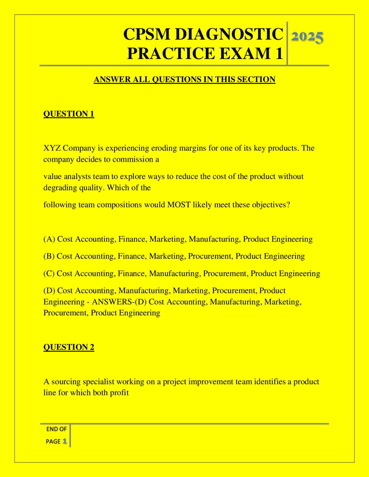 CPSM DIAGNOSTIC PRACTICE EXAM 1 QUESTIONS AND ANSWERS 2025 | Exams ...