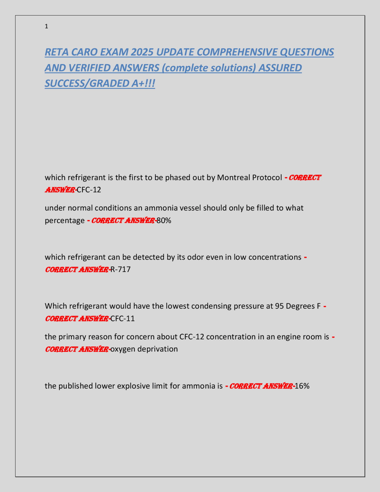 RETA CARO EXAM 2025 UPDATE: Comprehensive Questions and Verified ...