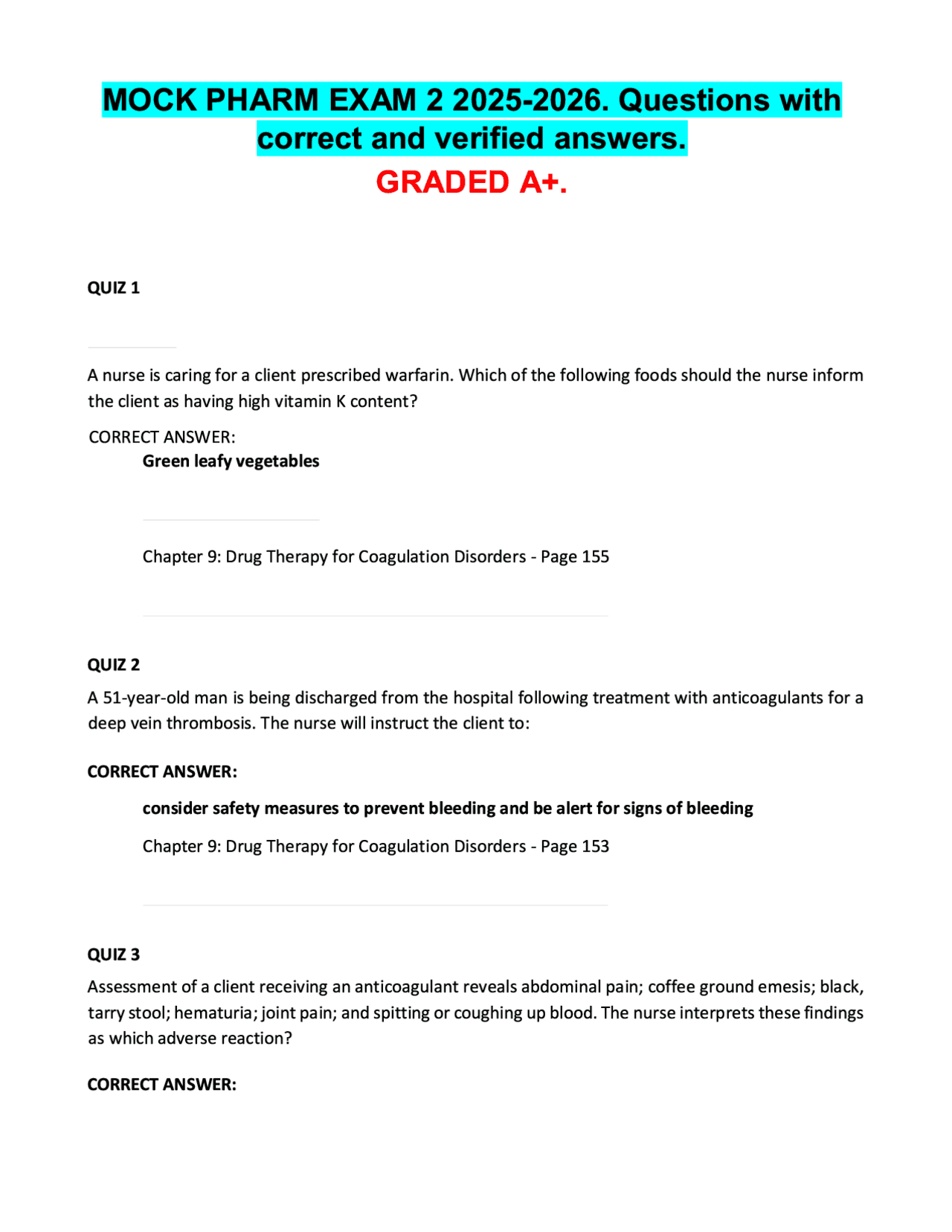 MOCK PHARM EXAM 2 2025-2026. Questions with correct and verified ...