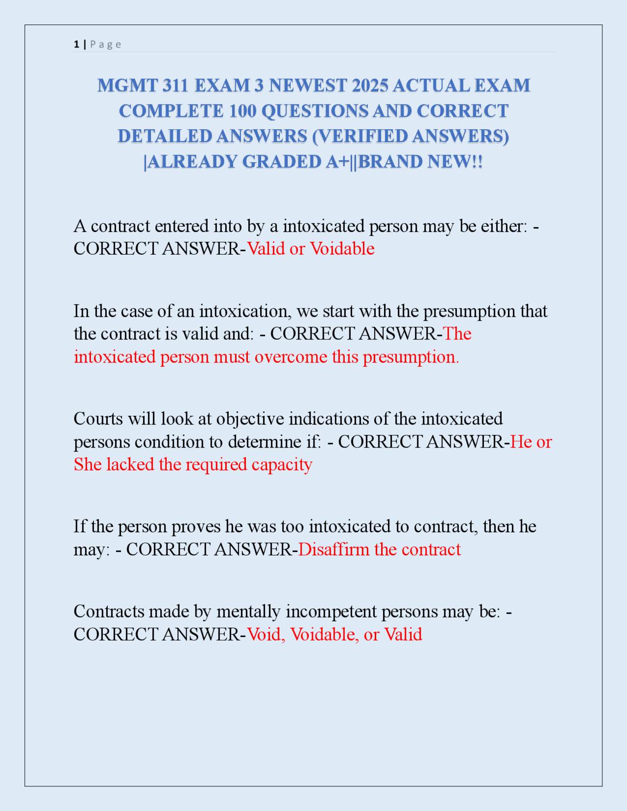 MGMT 311 EXAM 3 NEWEST 2025 ACTUAL EXAM COMPLETE 100 QUESTIONS AND ...