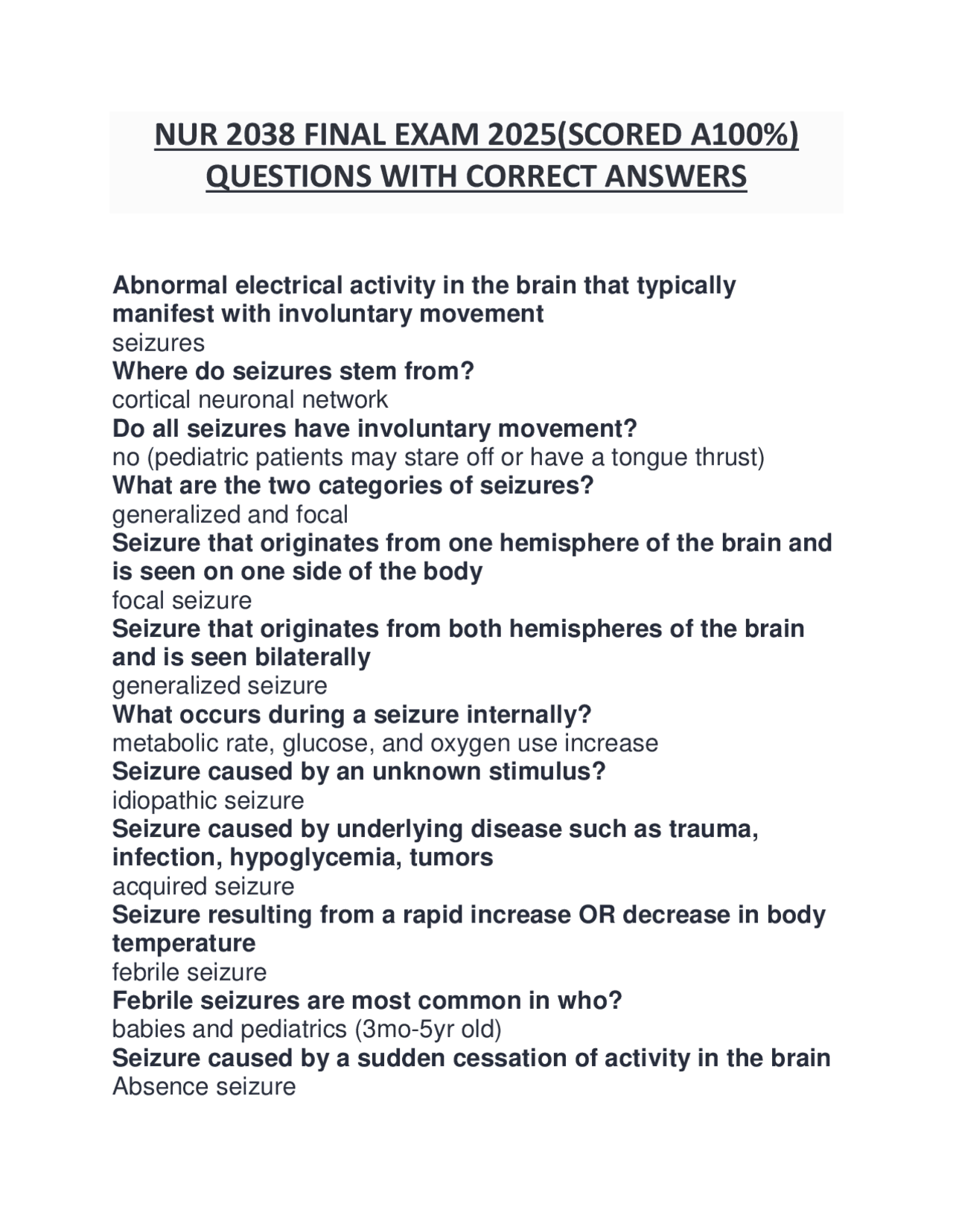 NUR 2038 FINAL EXAM 2025 QUESTIONS WITH DETAILED CORRECT ANSWERS ...