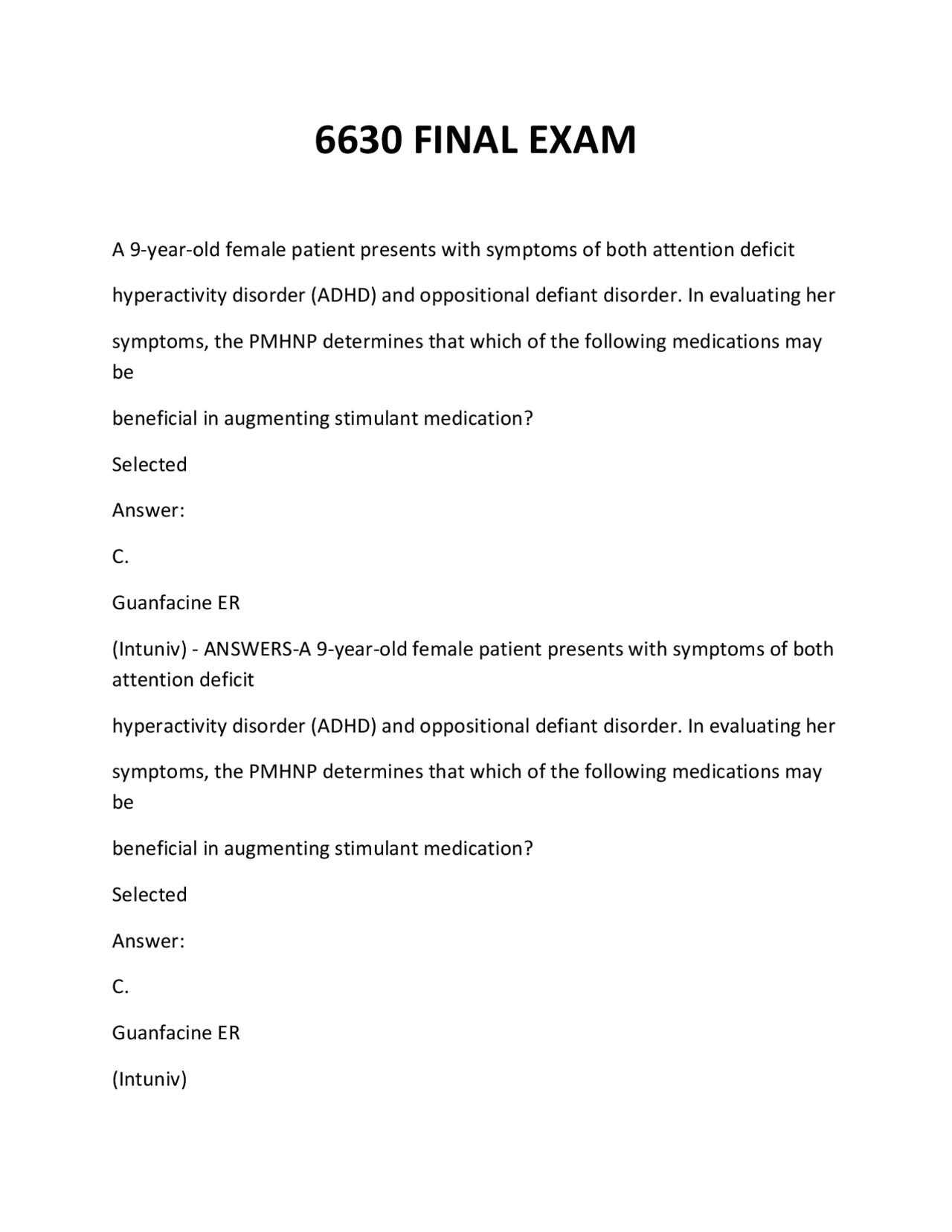 NURS 6630 FINAL EXAM QUESTIONS AND ANSWERS 2025 | Exams Nursing | Docsity