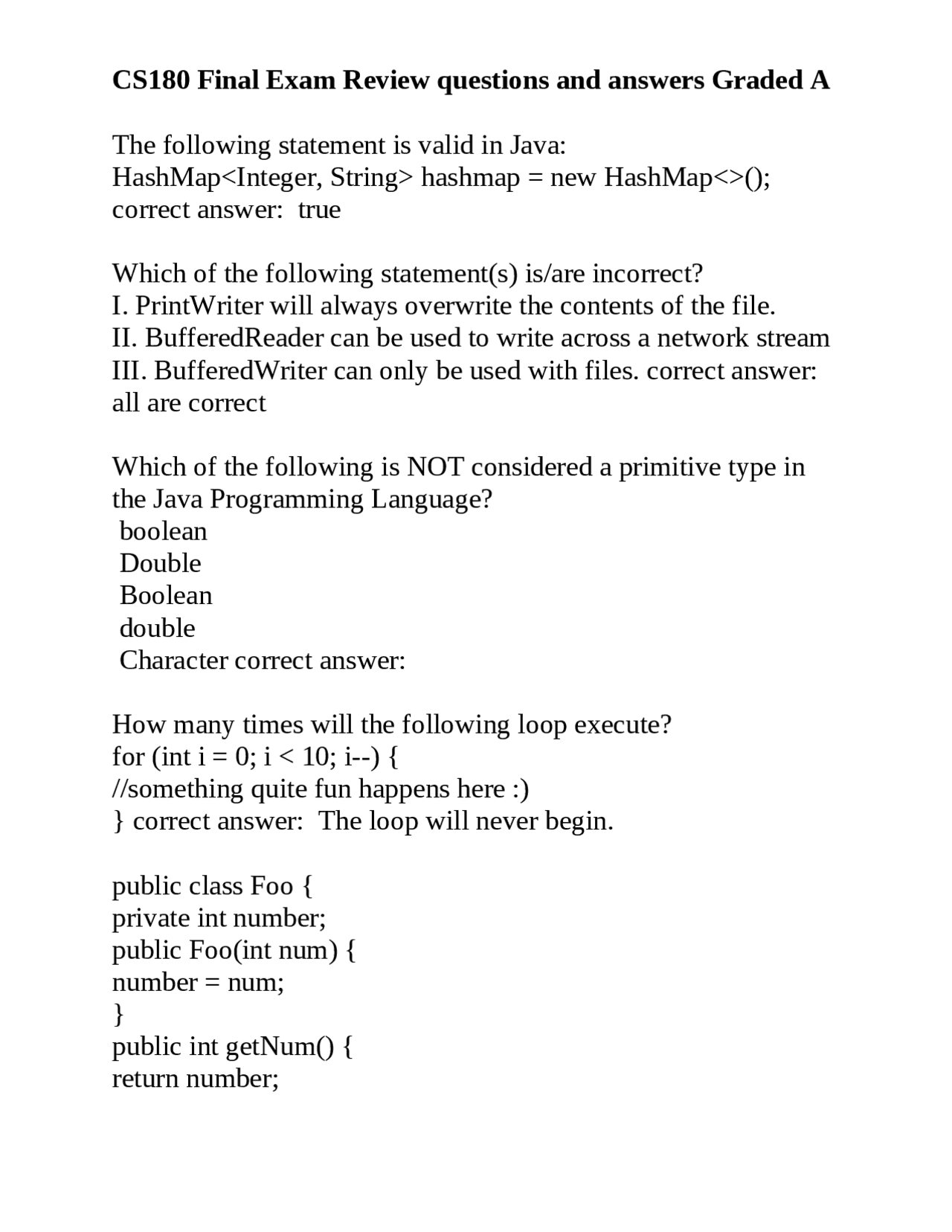 CS180 Final Exam Review questions and answers Graded A. | Exams Nursing ...
