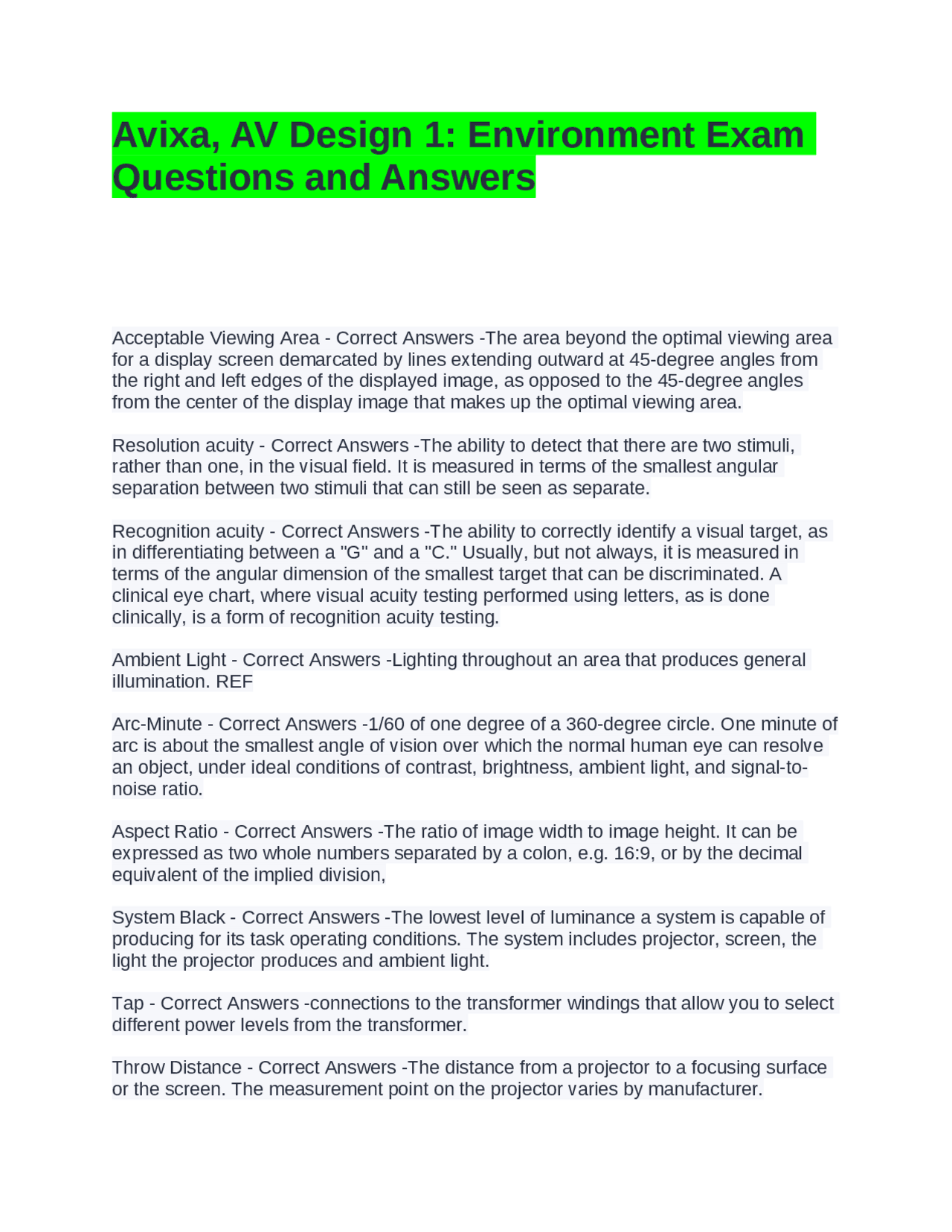 AV Design 1: Environment Exam - Questions and Answers | Exams Advanced ...