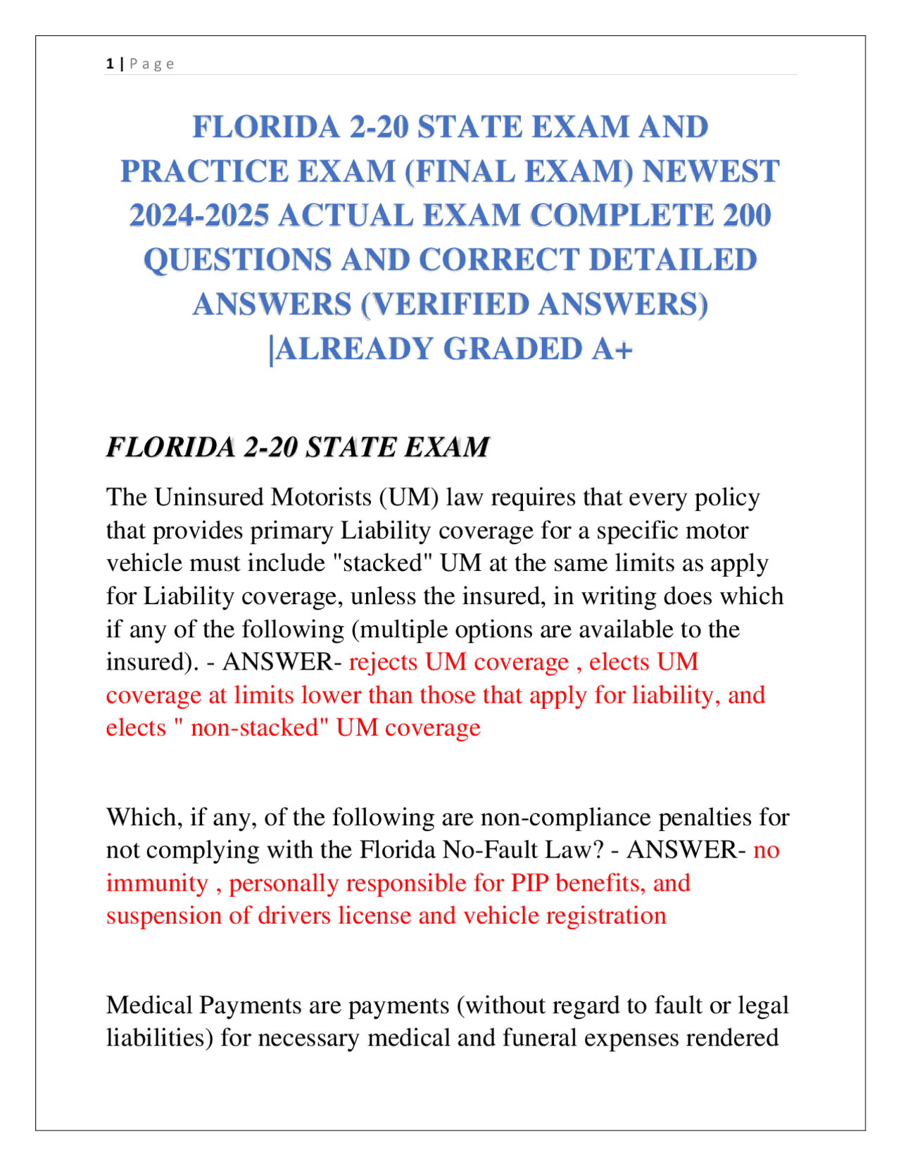 FLORIDA 2-20 STATE EXAM AND PRACTICE EXAM (FINAL EXAM) NEWEST 2024-2025 ...