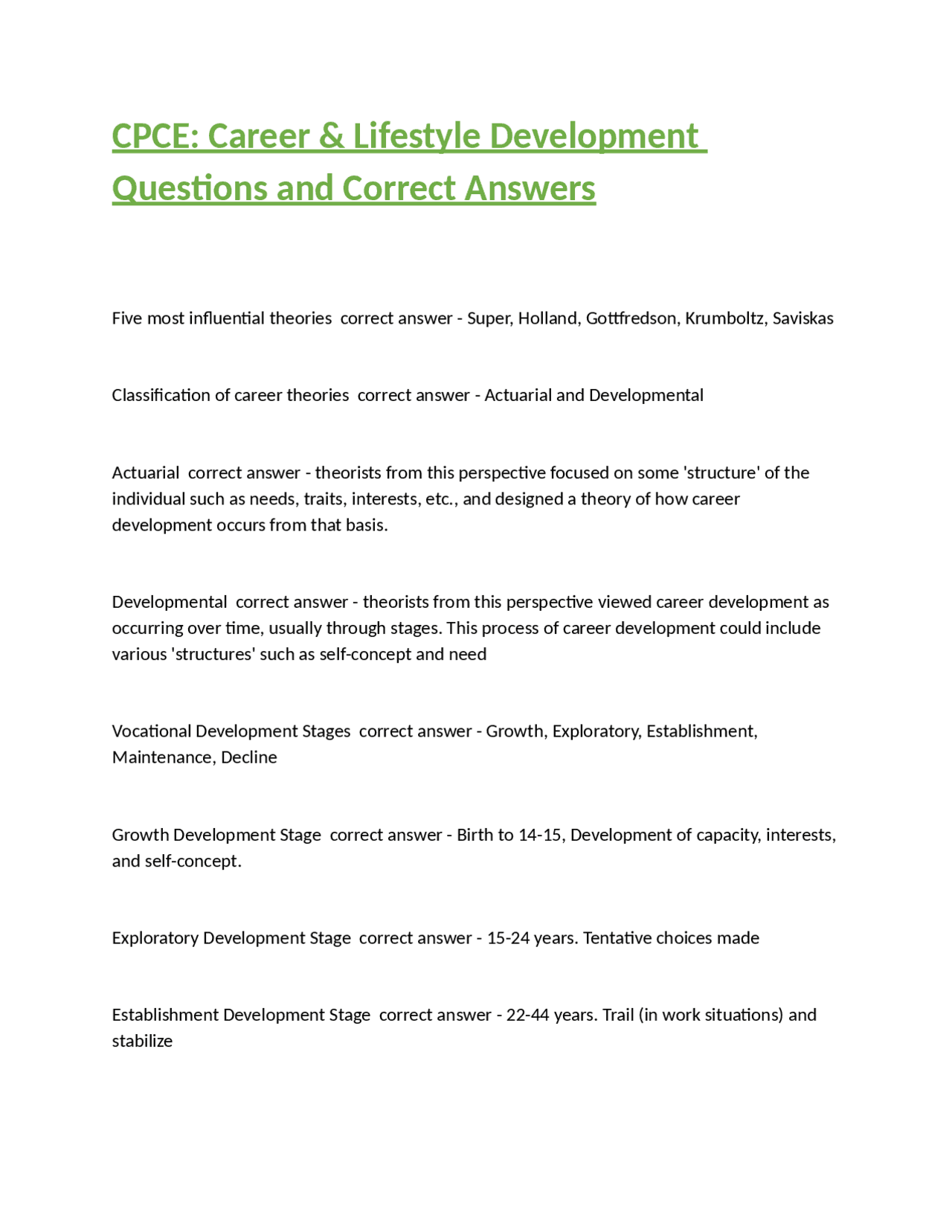 Career & Lifestyle Development: Questions and Answers | Exams Nursing ...