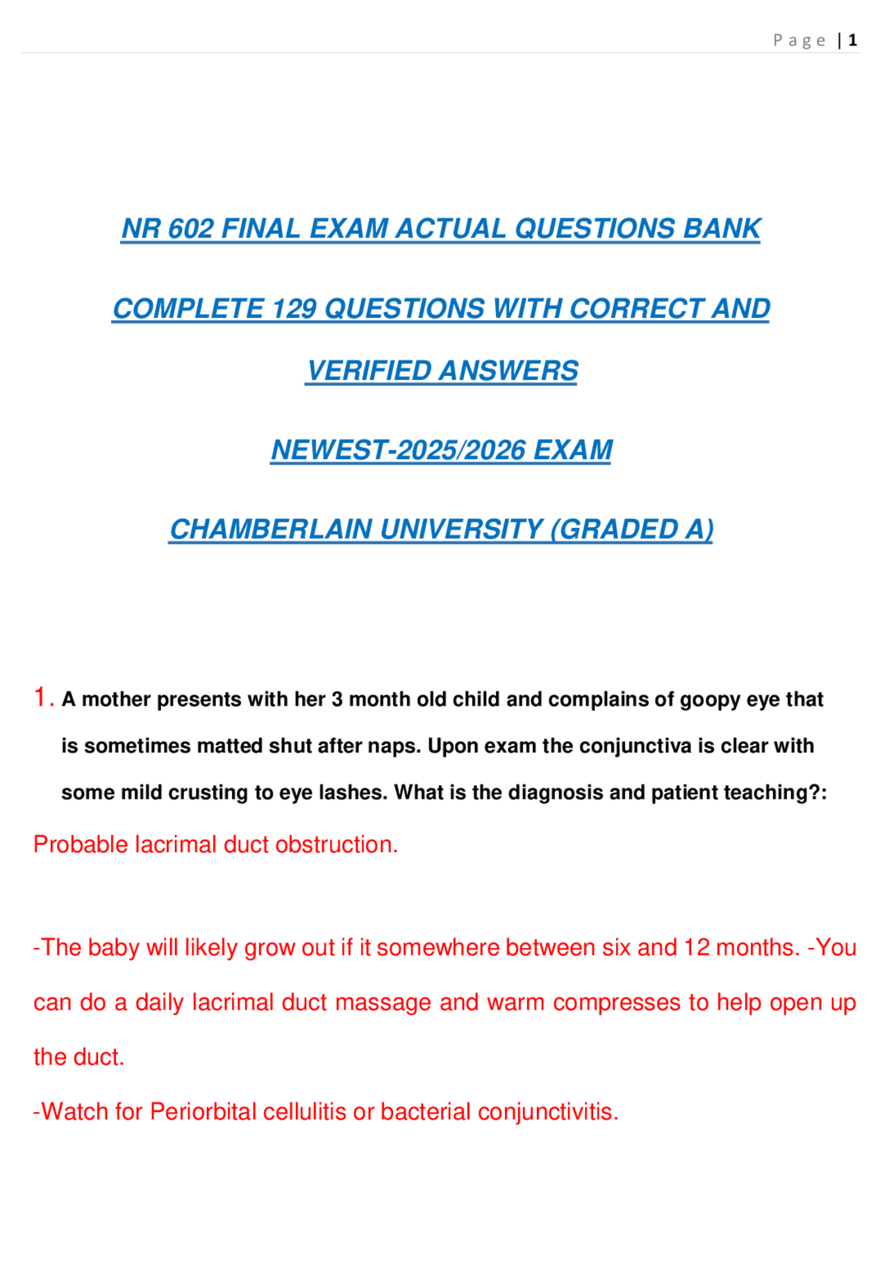 NR 602 Final Exam: 129 Verified Questions (2025/2026) | Exams Nursing ...