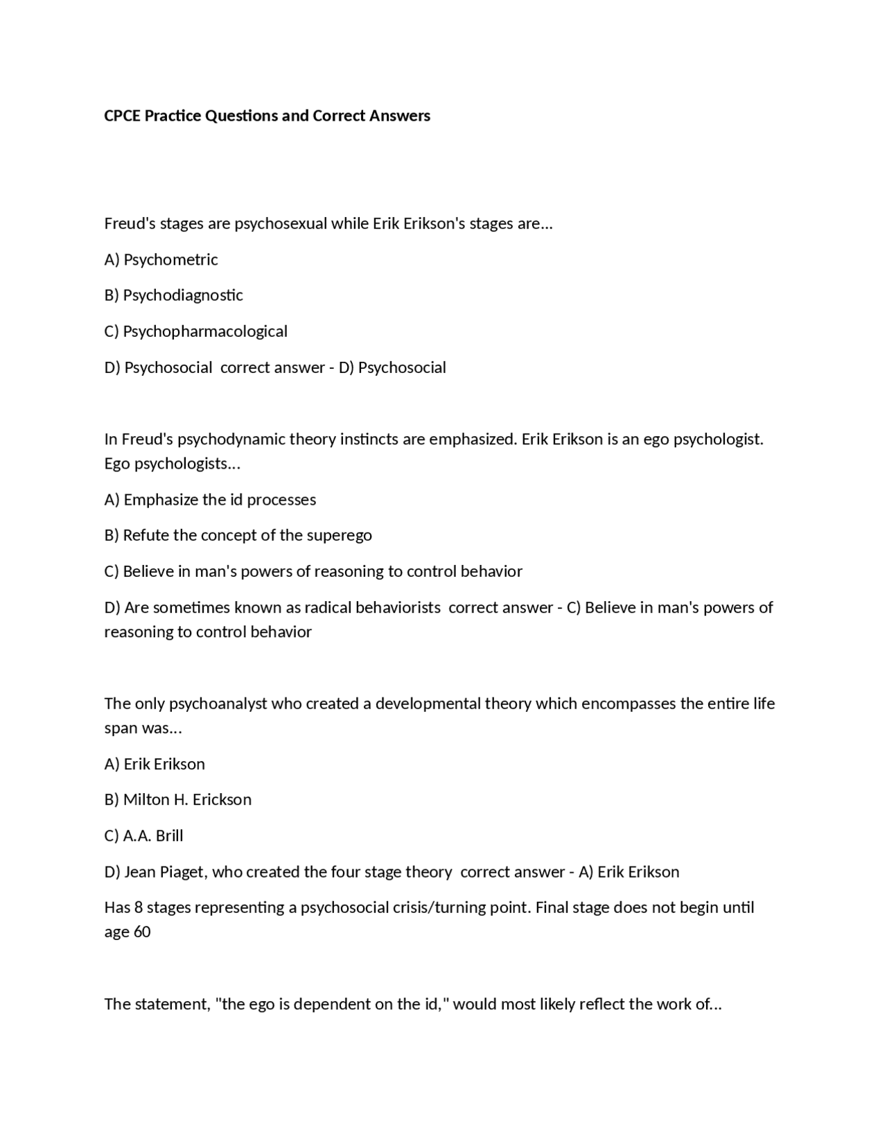 Developmental Psychology: Practice Questions and Answers | Exams ...